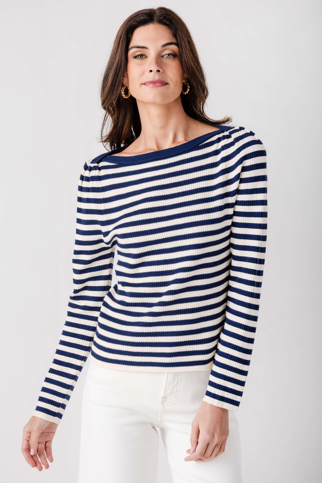 &Merci Striped Boat Neck Top