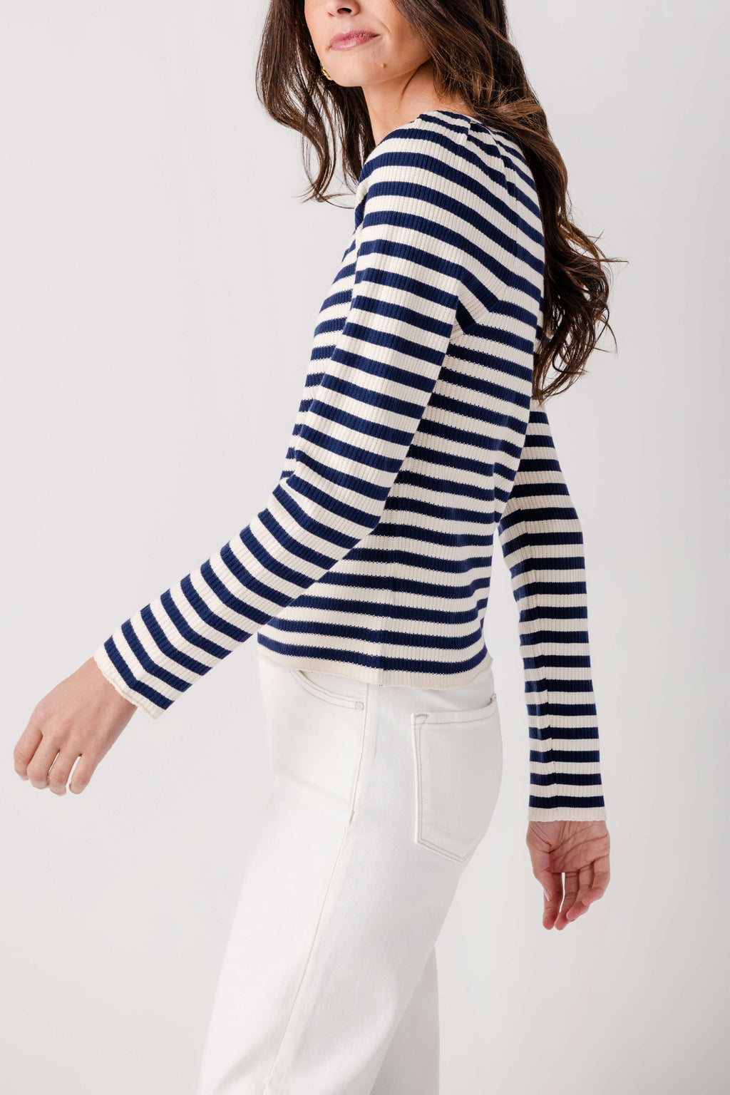 &Merci Striped Boat Neck Top