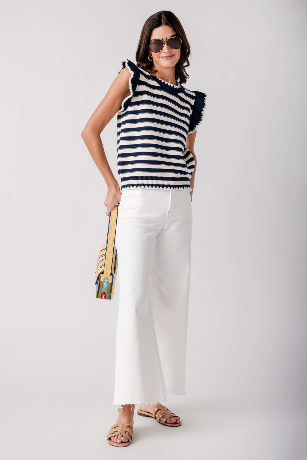 &Merci Stripe Ruffle Sweater Top