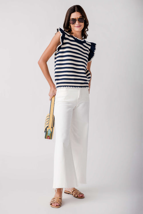 &Merci Stripe Ruffle Sweater Top