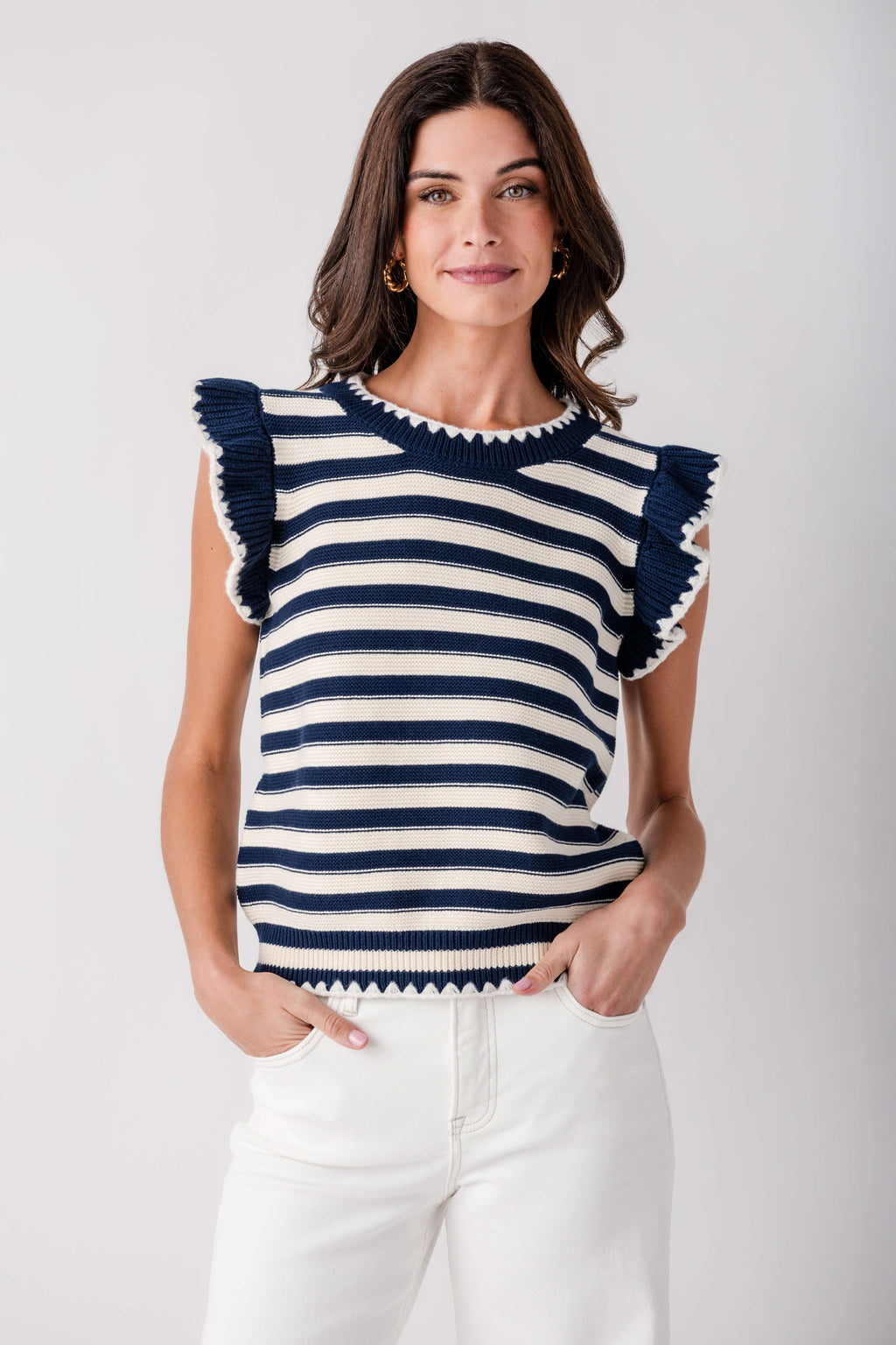 &Merci Stripe Ruffle Sweater Top