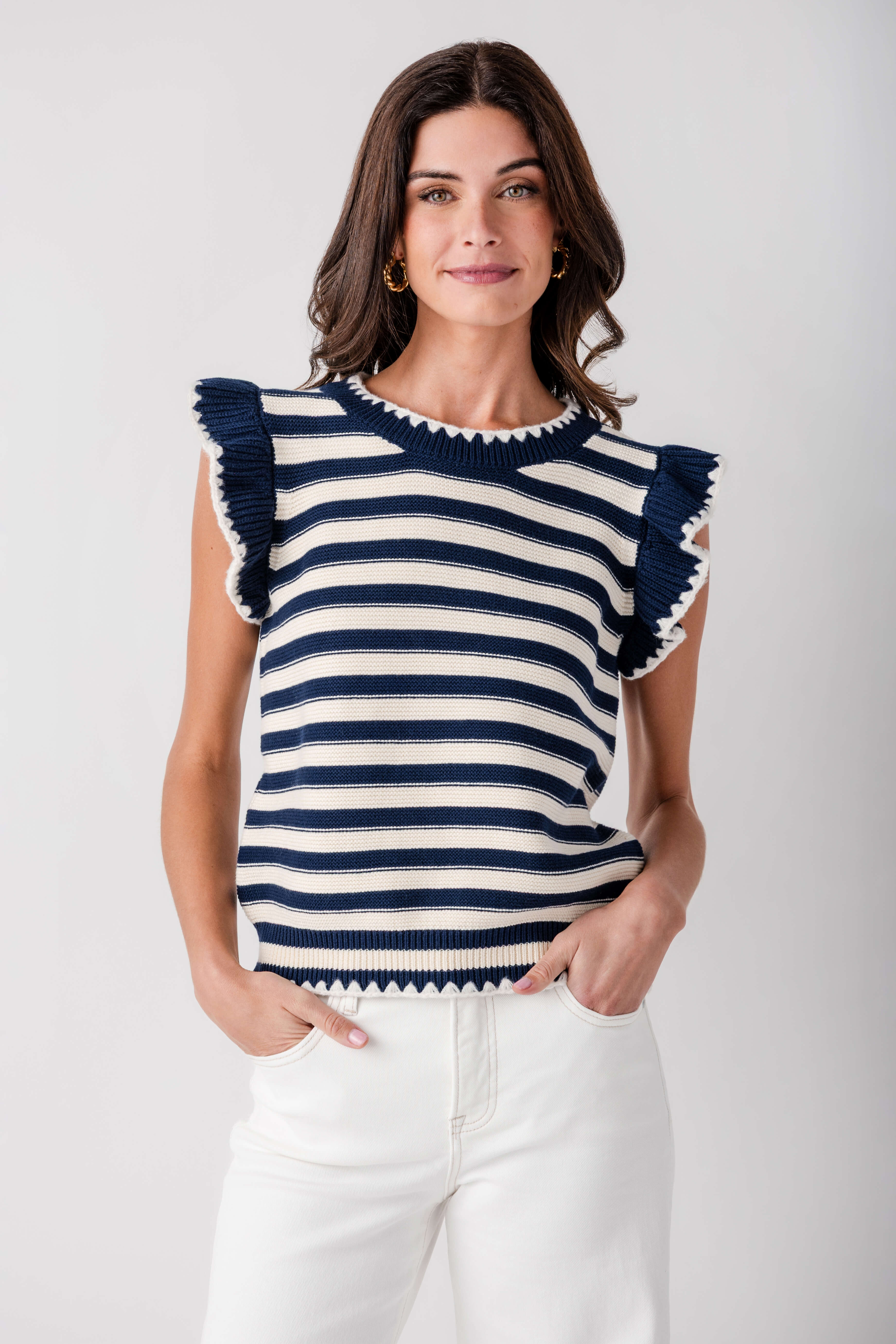 &Merci Stripe Ruffle Sweater Top