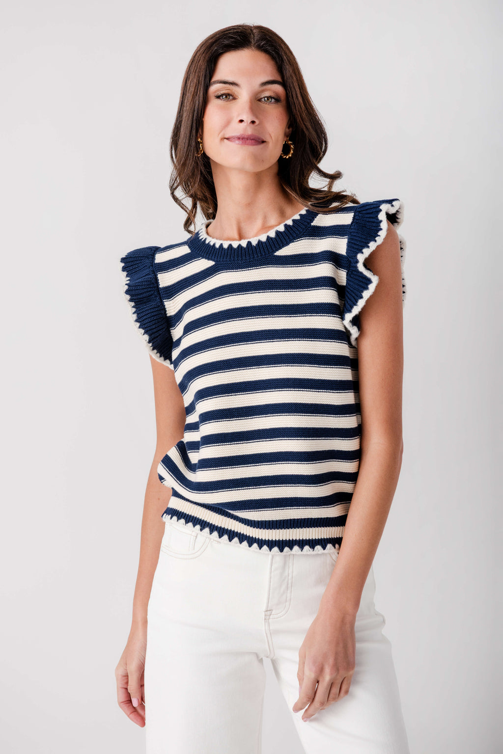 &Merci Stripe Ruffle Sweater Top