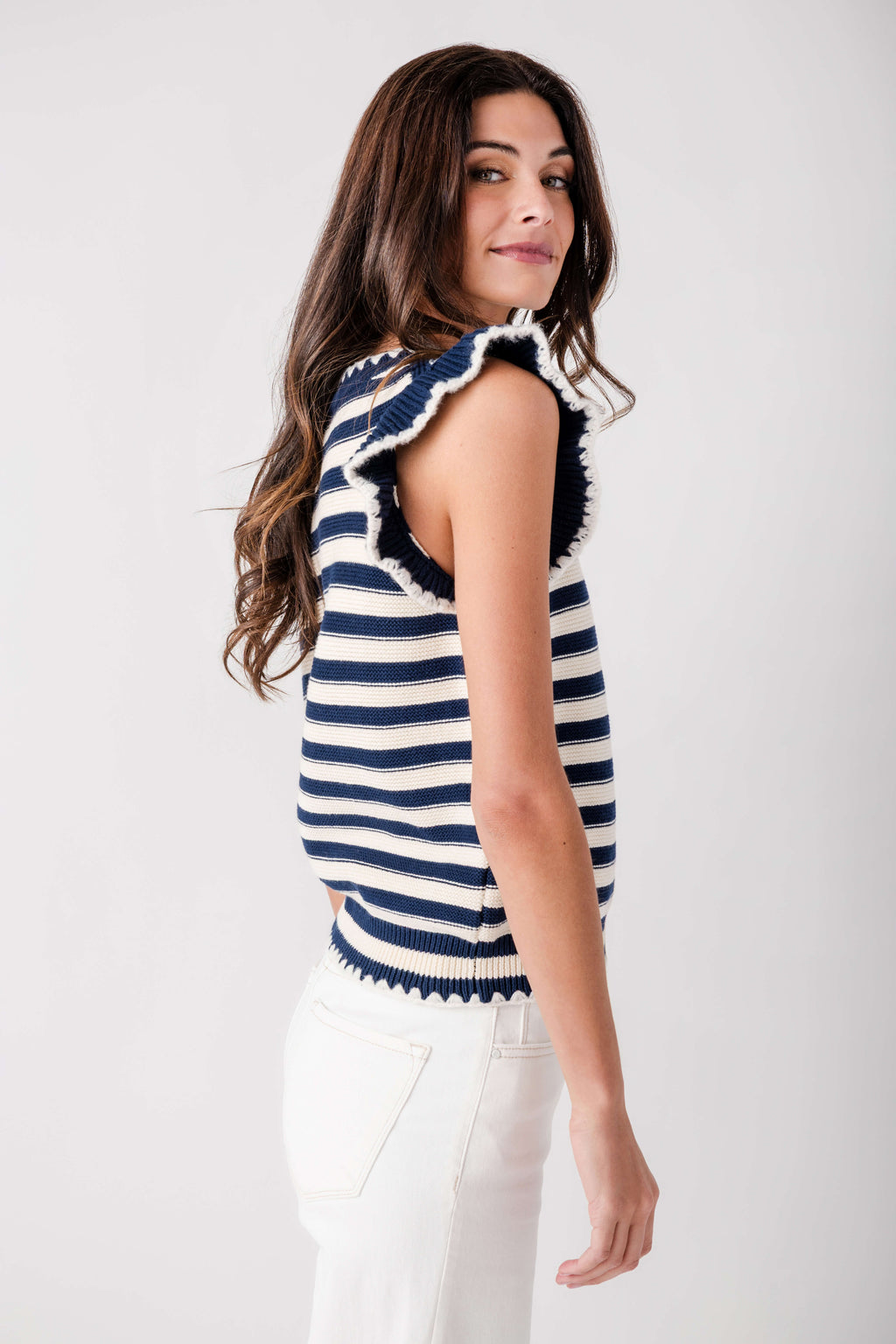 &Merci Stripe Ruffle Sweater Top