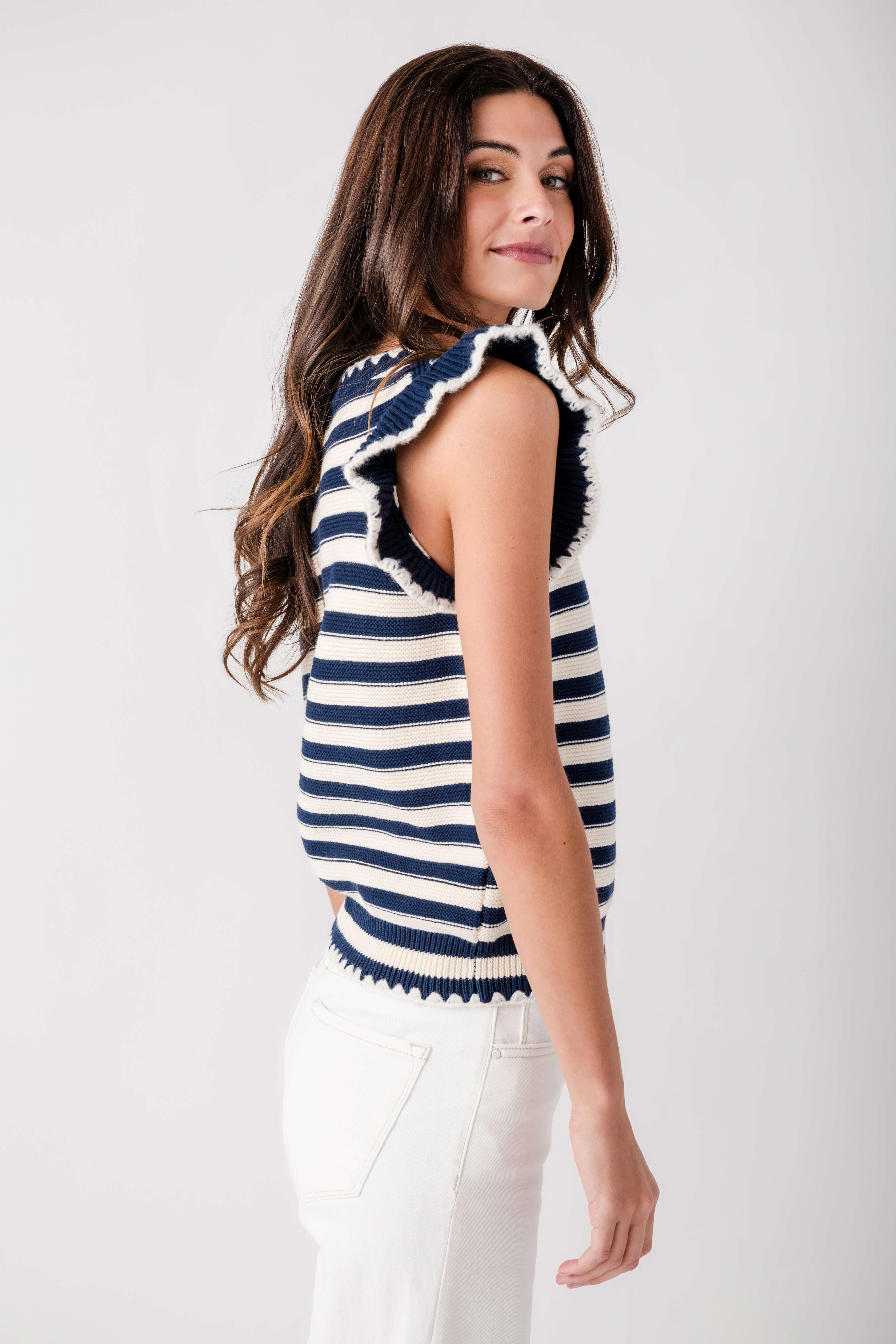 &Merci Stripe Ruffle Sweater Top
