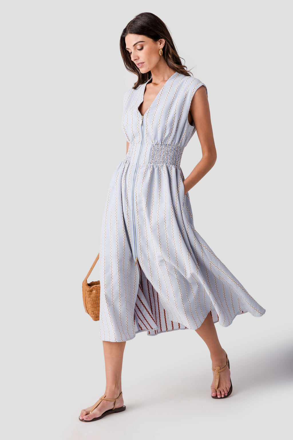 THML Rosette Cinched Waist Midi Dress