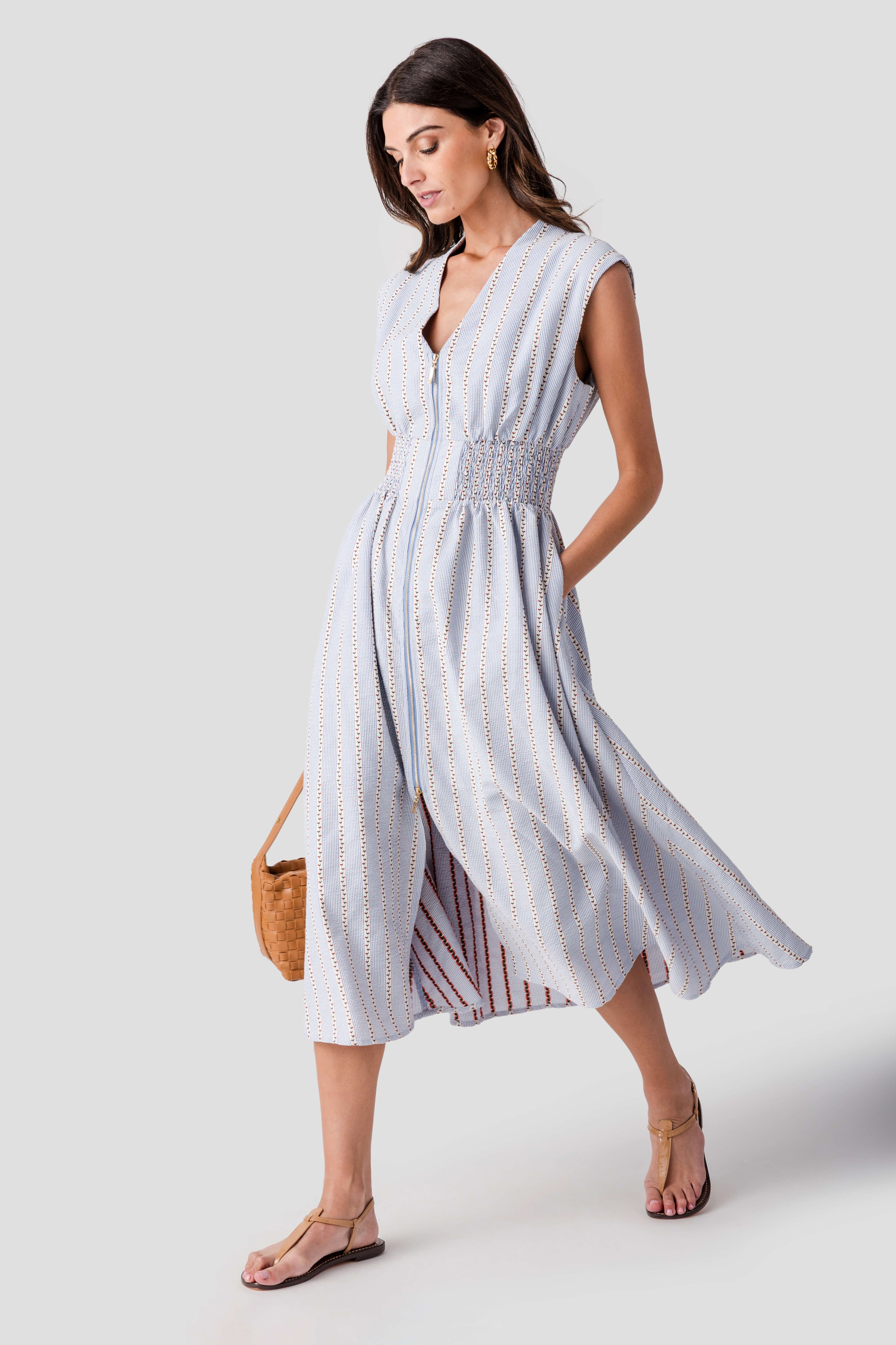 THML Rosette Cinched Waist Midi Dress