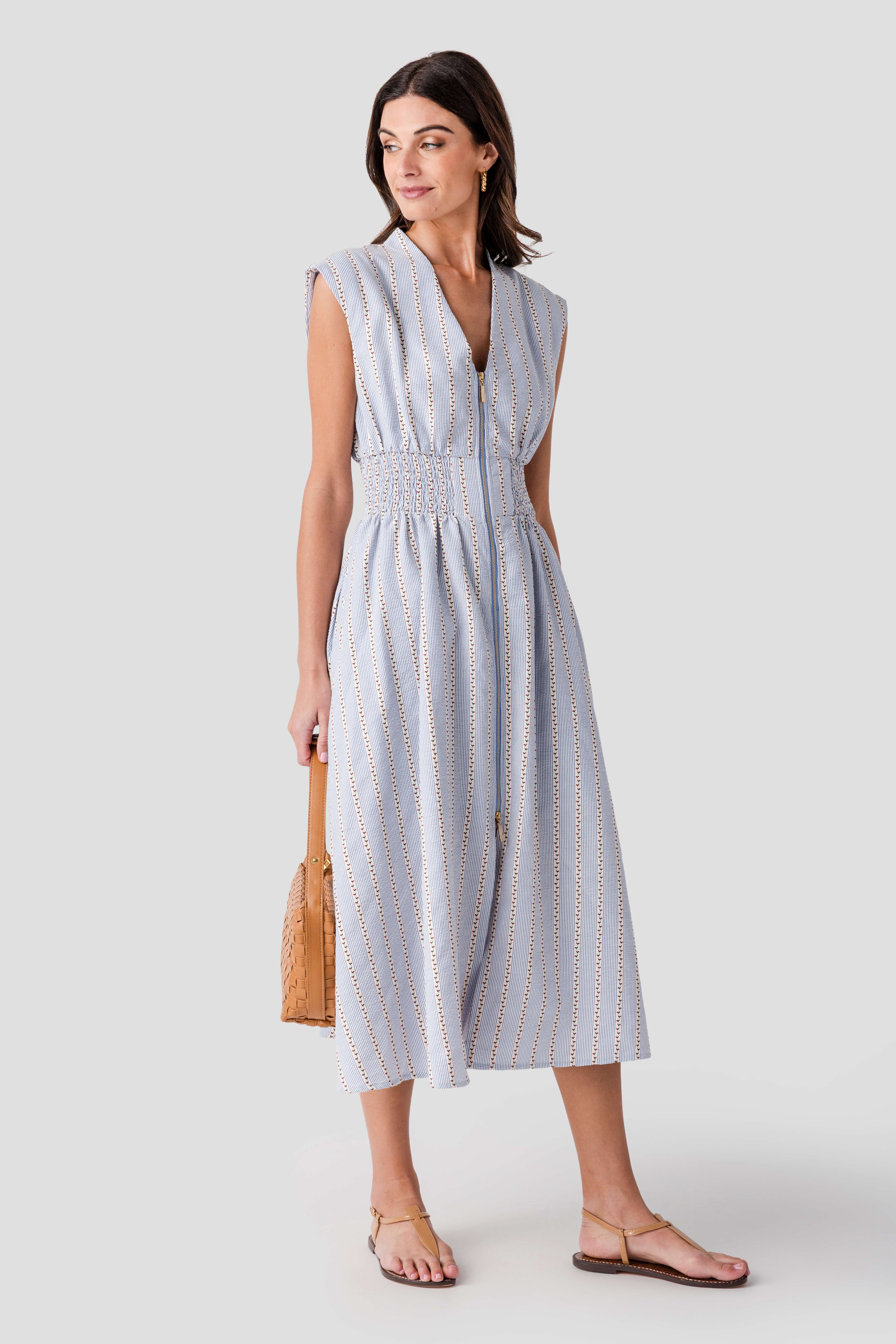 THML Rosette Cinched Waist Midi Dress