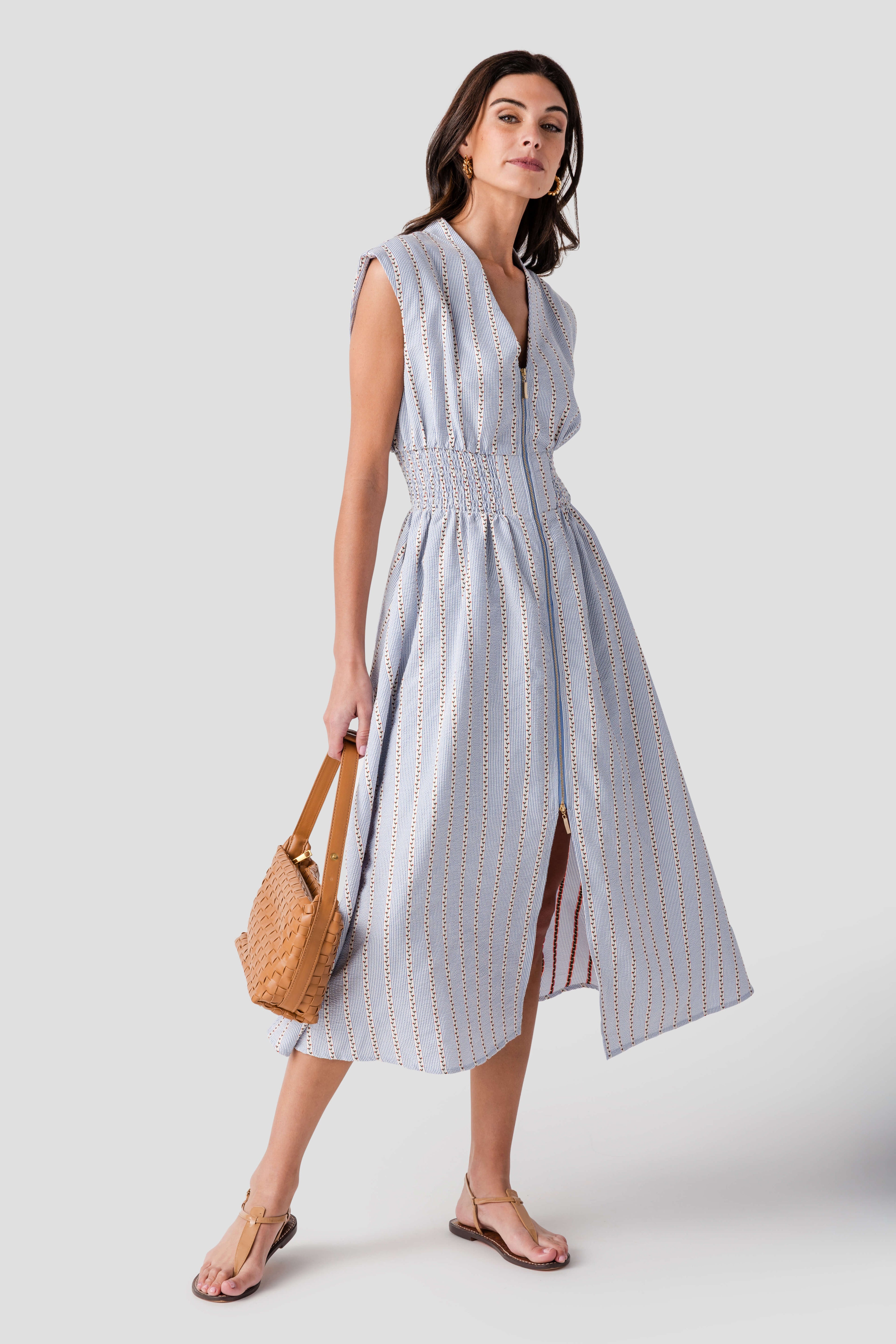 THML Rosette Cinched Waist Midi Dress