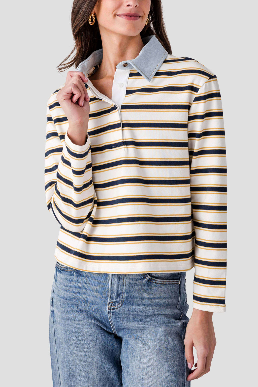 RD Style Nadine Denim Polo Top