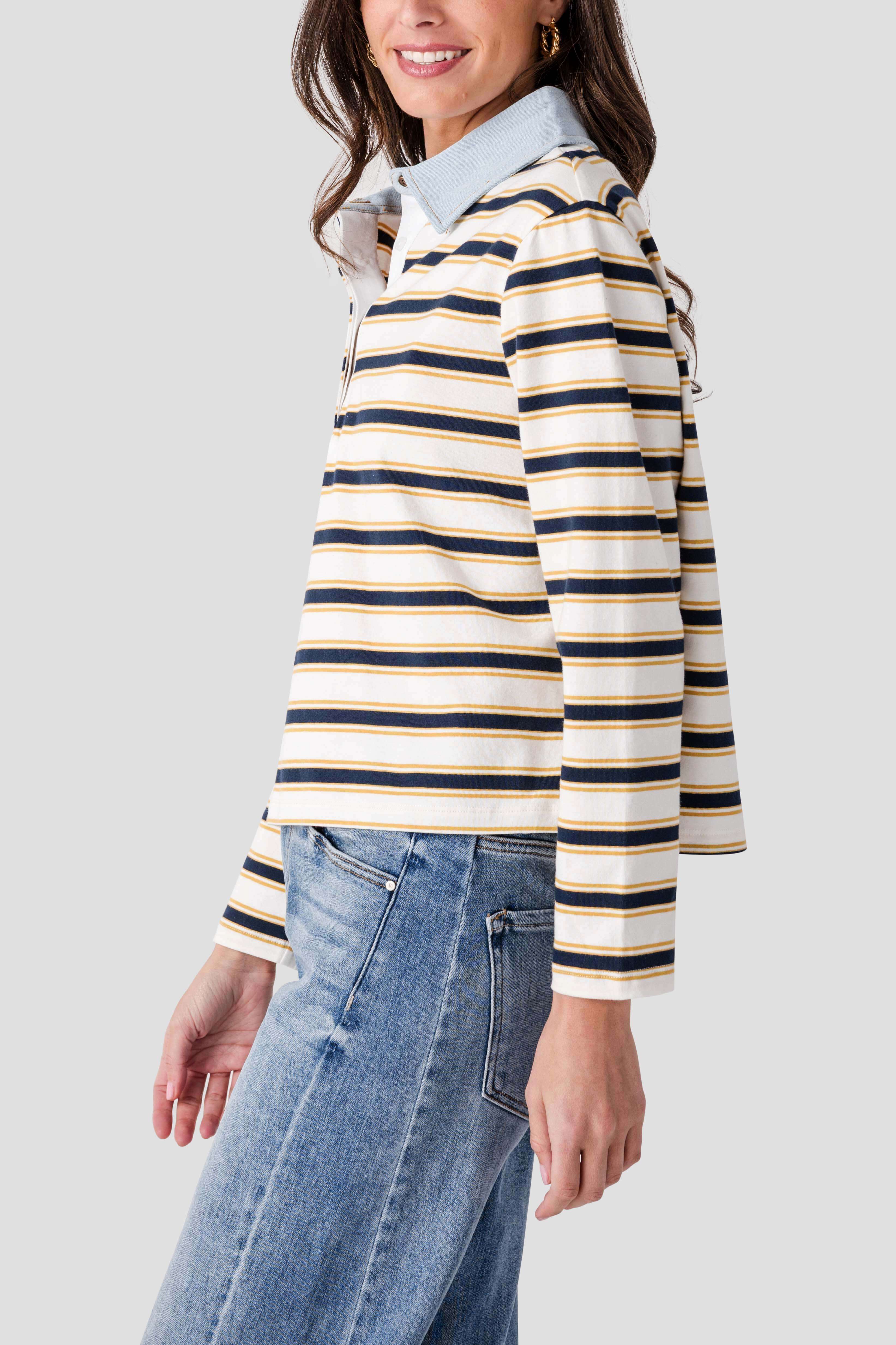 RD Style Nadine Denim Polo Top