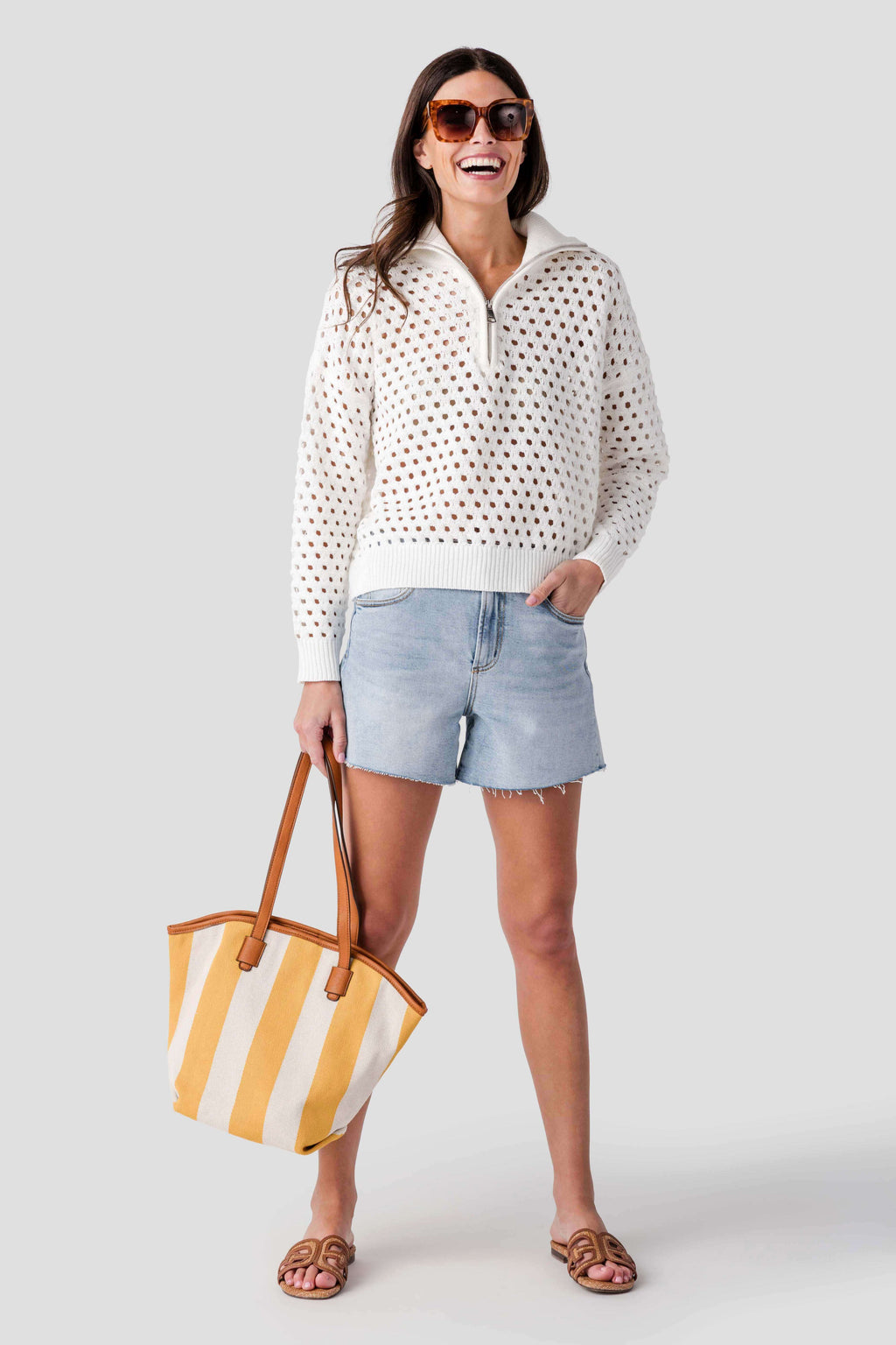 Elan Crochet 1/4 Zip Sweater