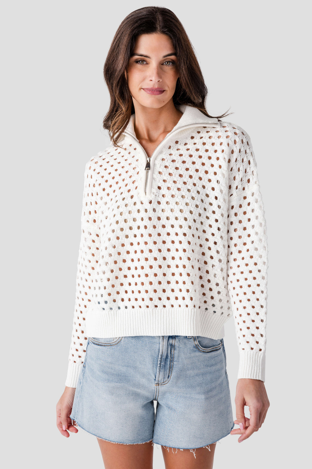 Elan Crochet 1/4 Zip Sweater