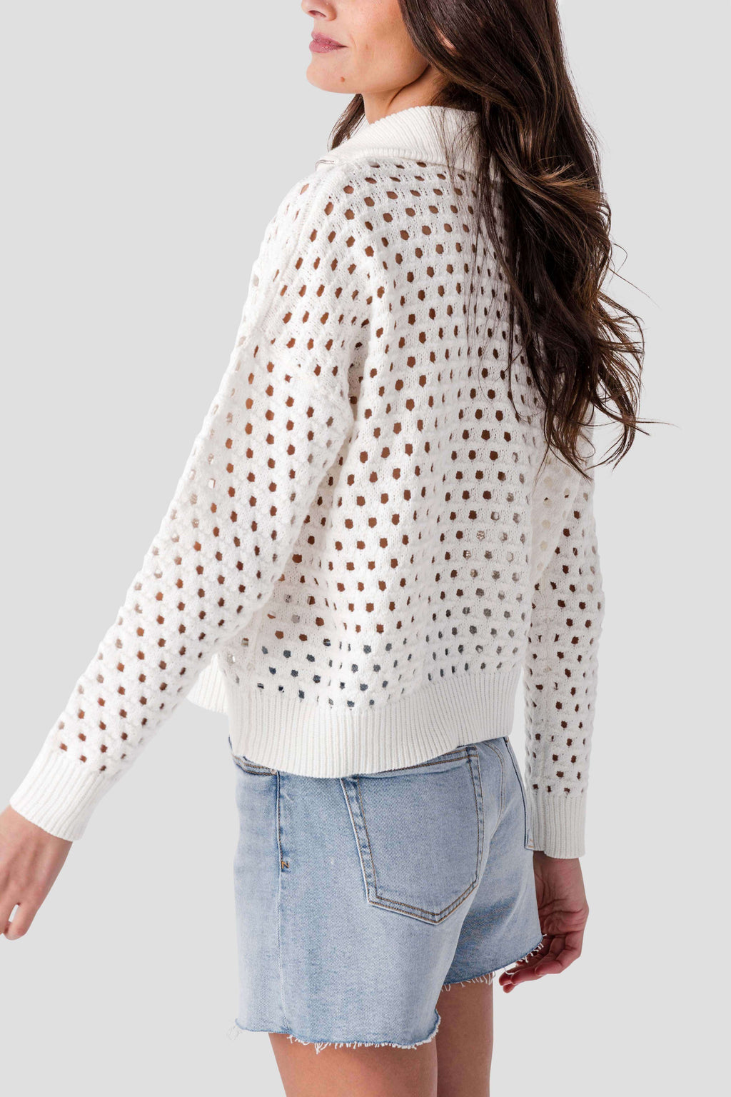 Elan Crochet 1/4 Zip Sweater