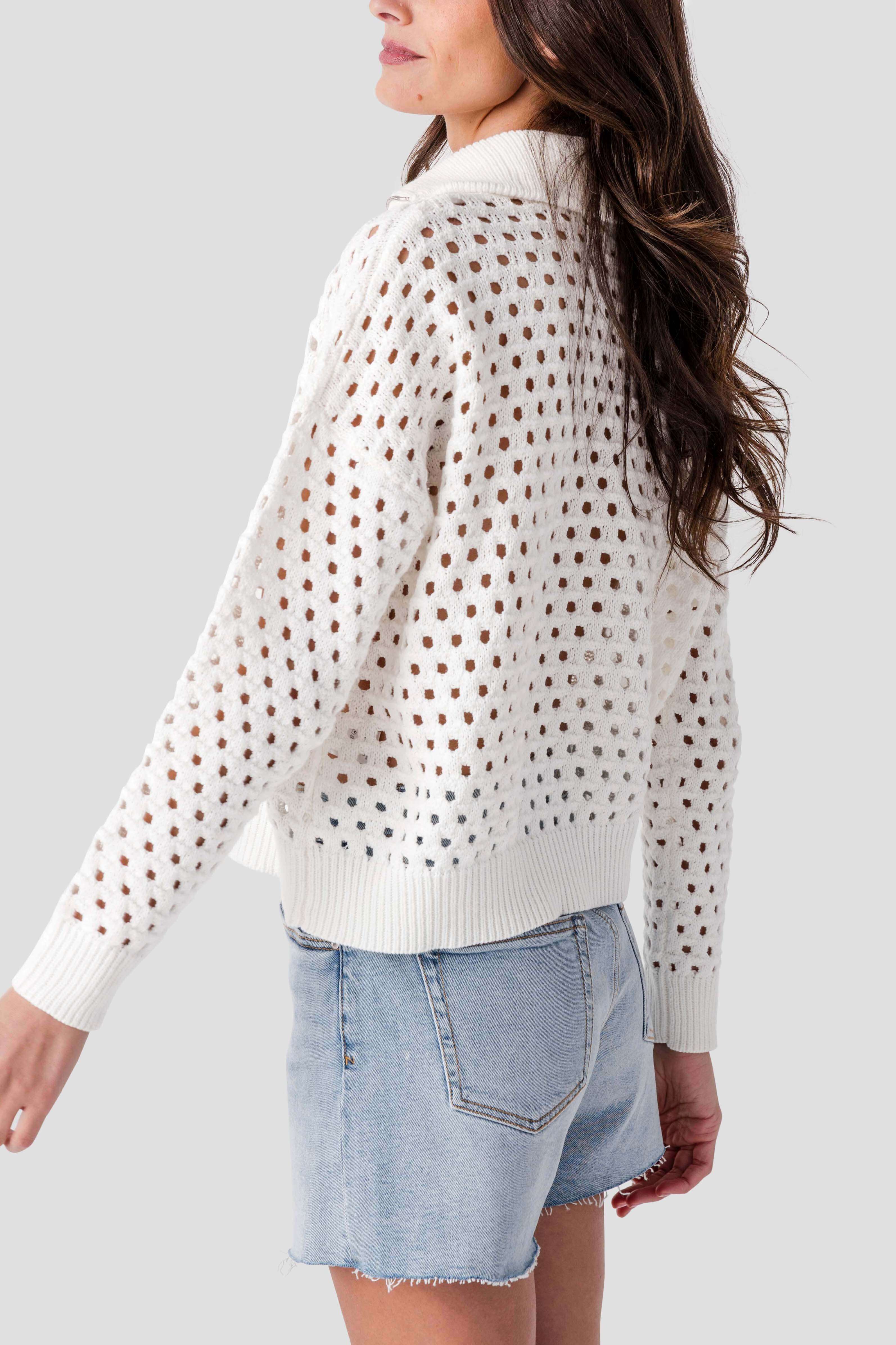 Elan Crochet 1/4 Zip Sweater