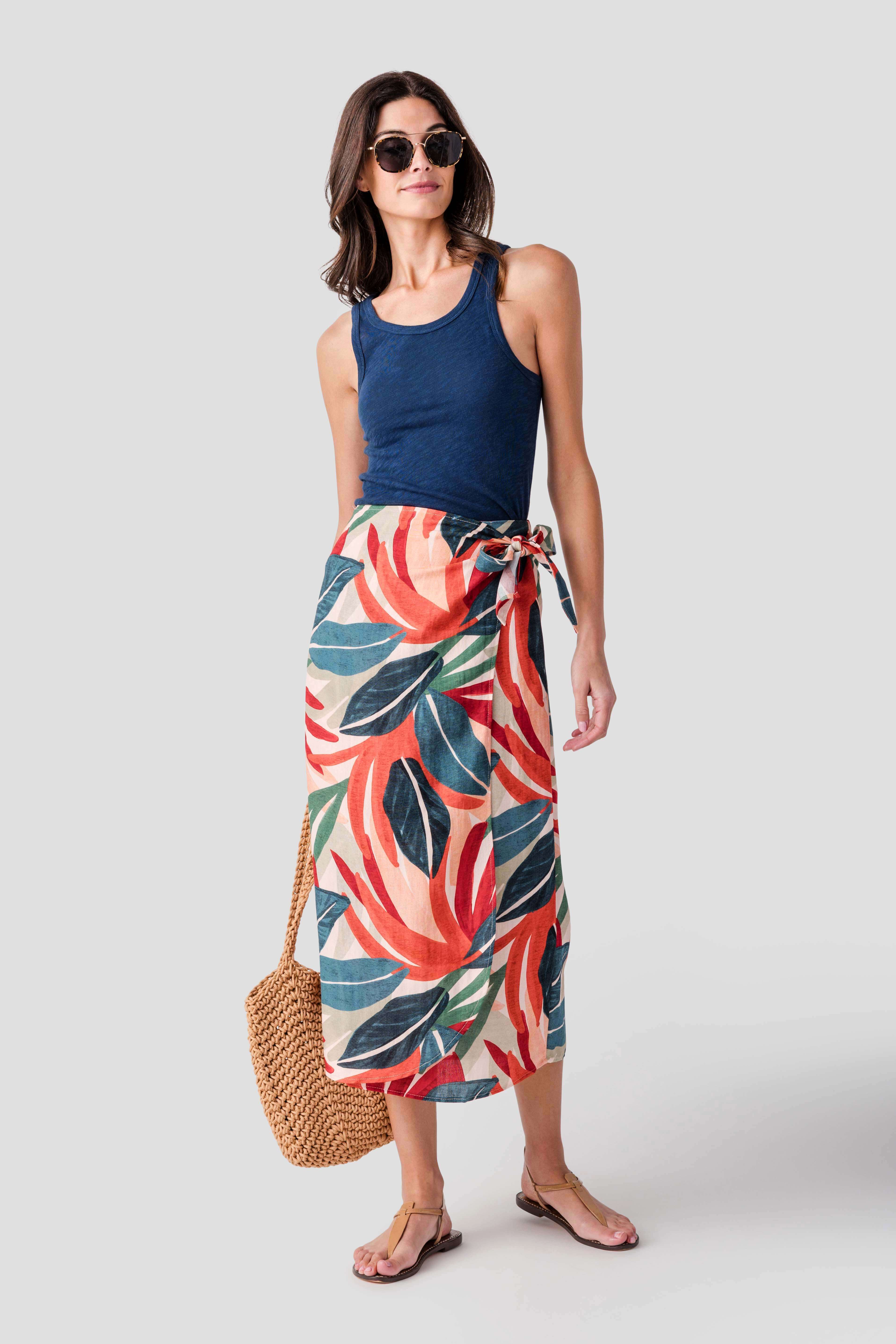 Dress Forum Lagoon Daze Midi Wrap Skirt Sun Orange Palm / Large Dress Forum Lagoon Daze Midi Wrap Skirt Sun Orange Palm / Large