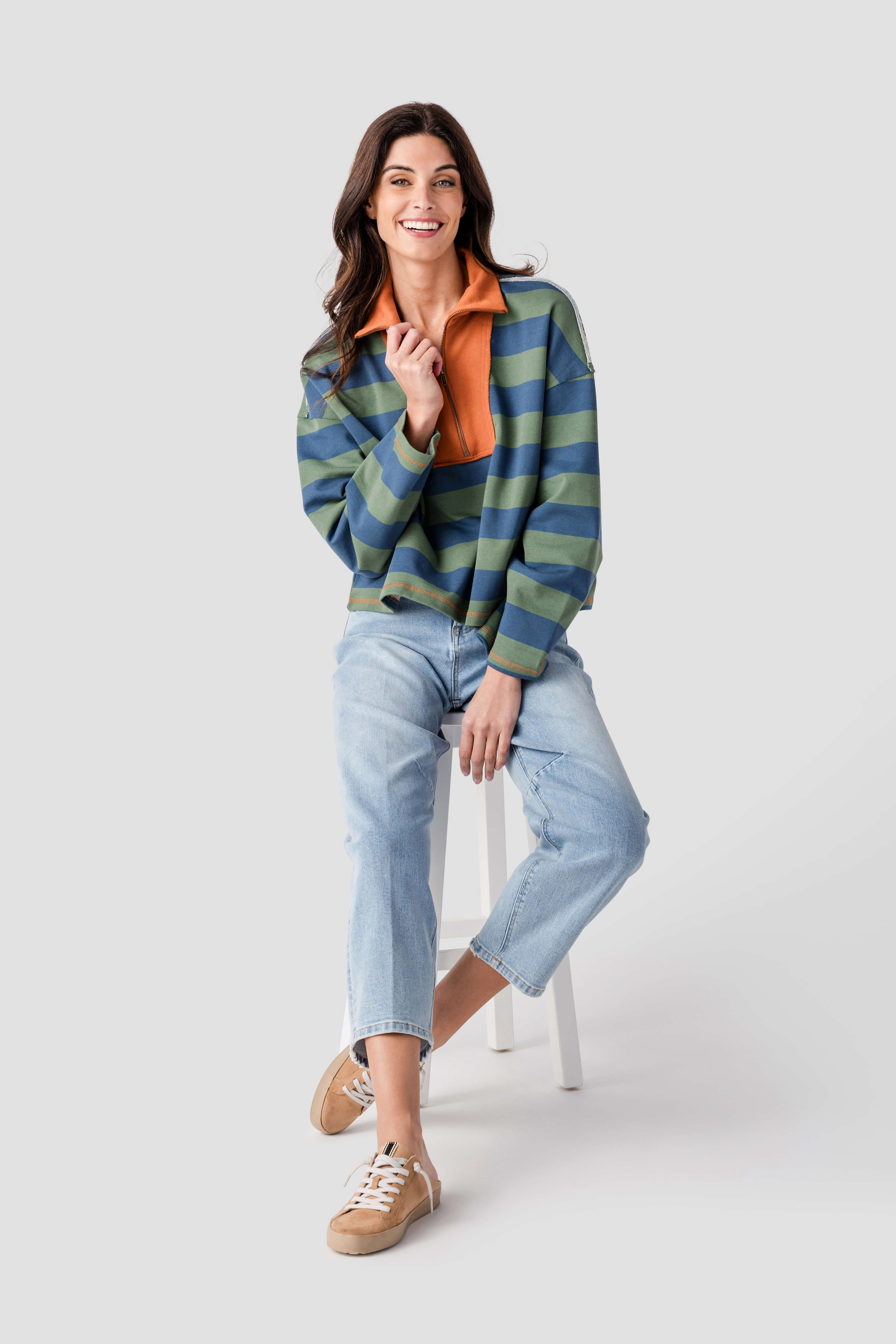 Buttermelon Striped 1/4 Zip Sweatshirt