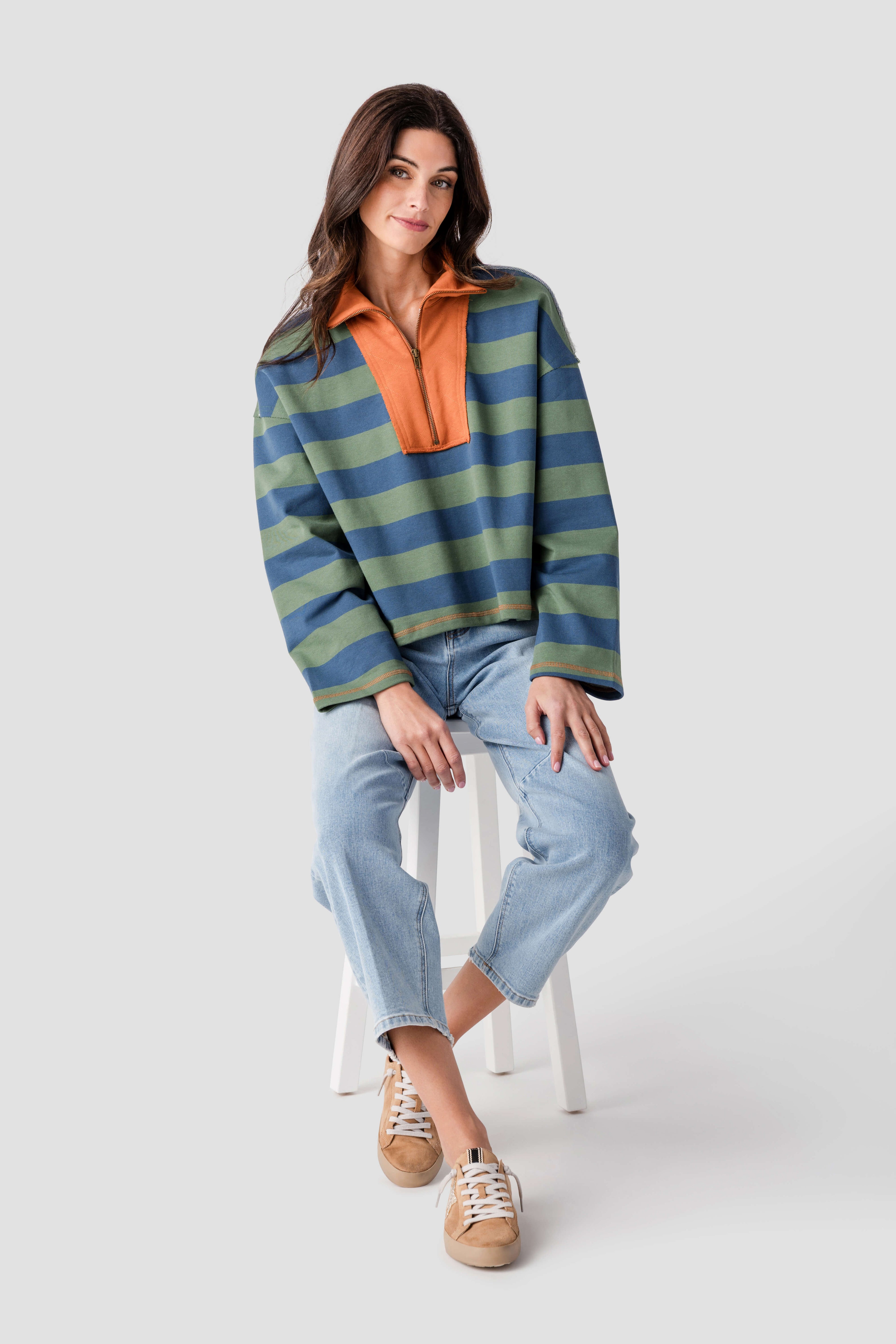 Buttermelon Striped 1/4 Zip Sweatshirt