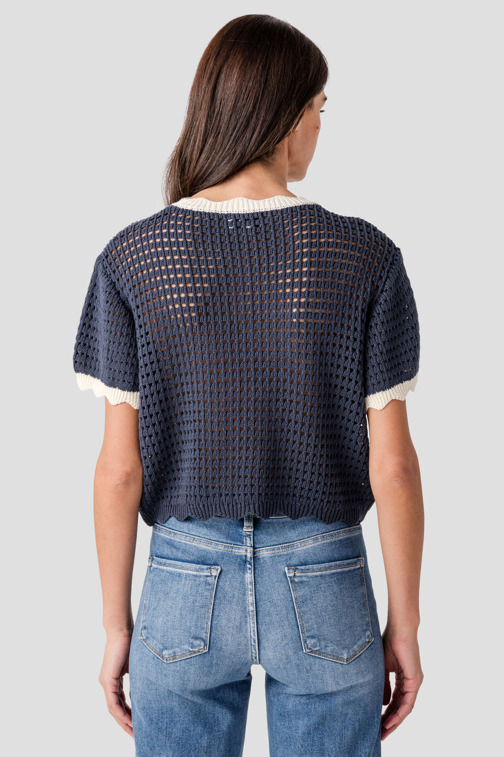 Miou Muse Scalloped Trim Knit Top