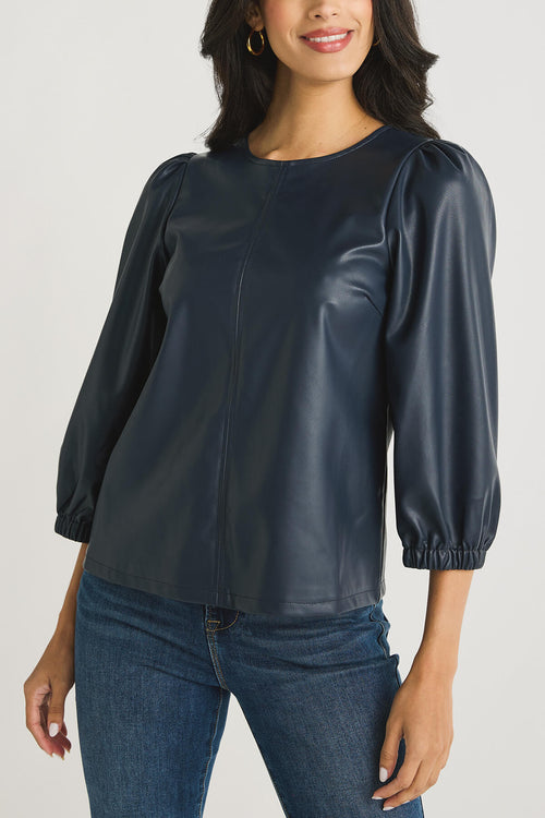 THML Faux Leather 3/4 Sleeve Top