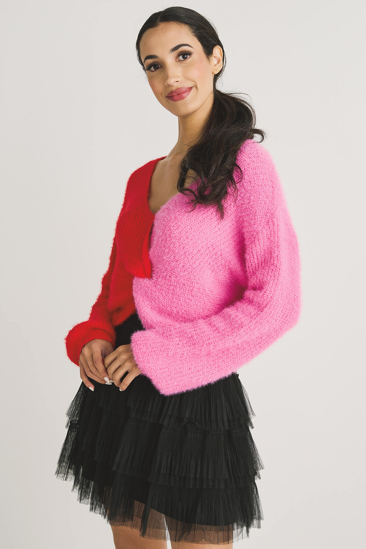 Fate Colorblock Twist Front Sweater