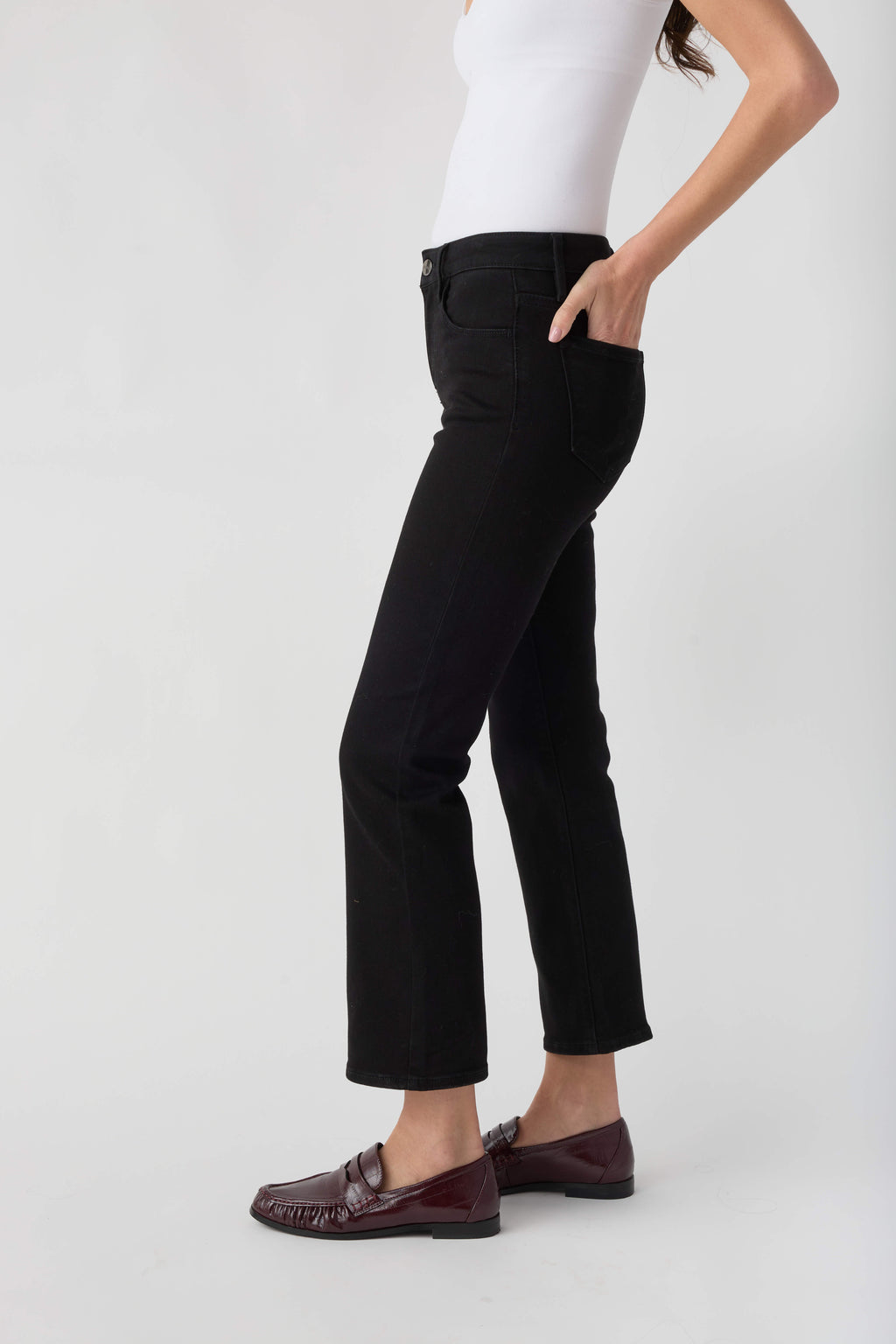 Risen Solid Black Baby Bootcut Ankle Length Jeans