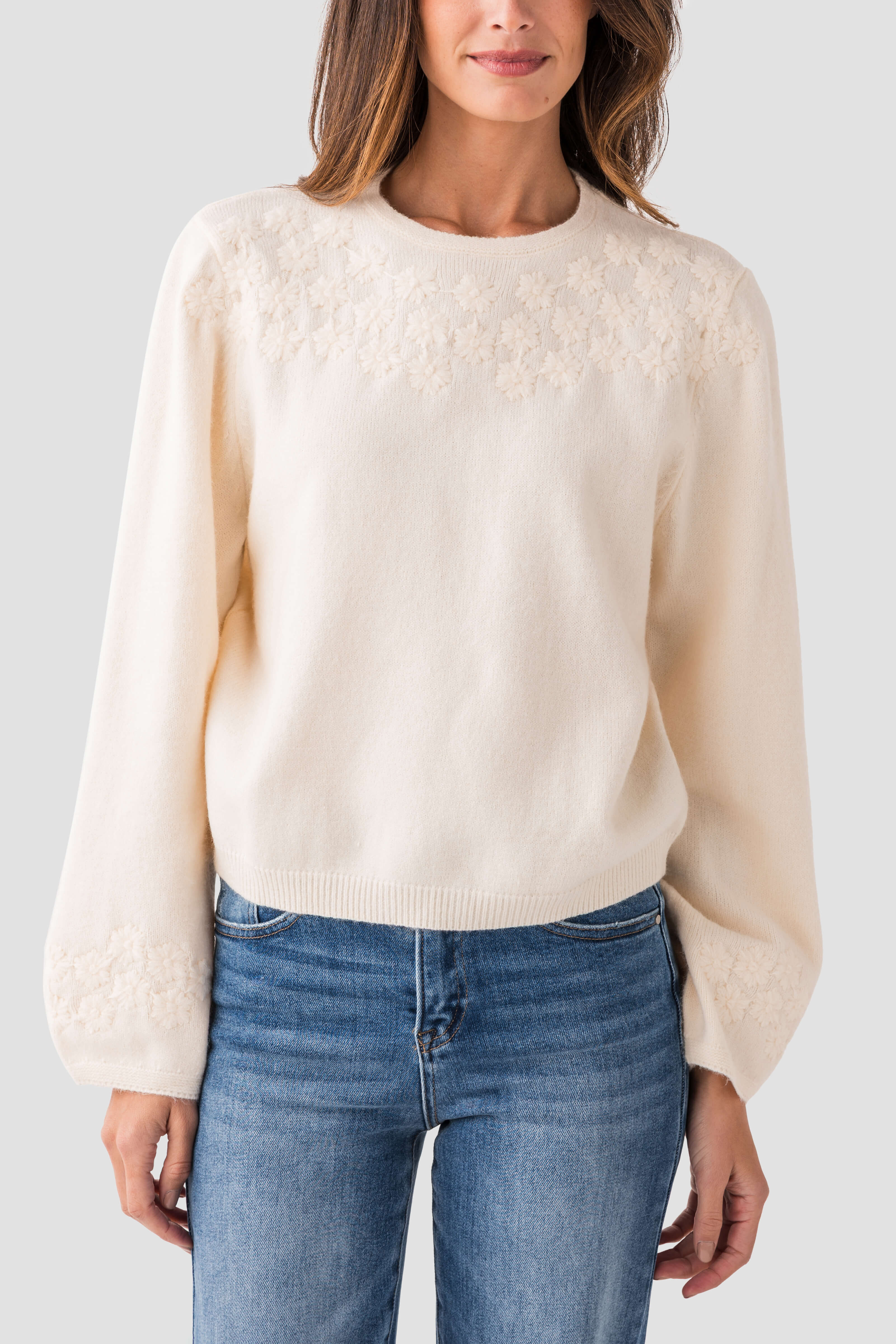 Pinch Flower Embroidered Sweater