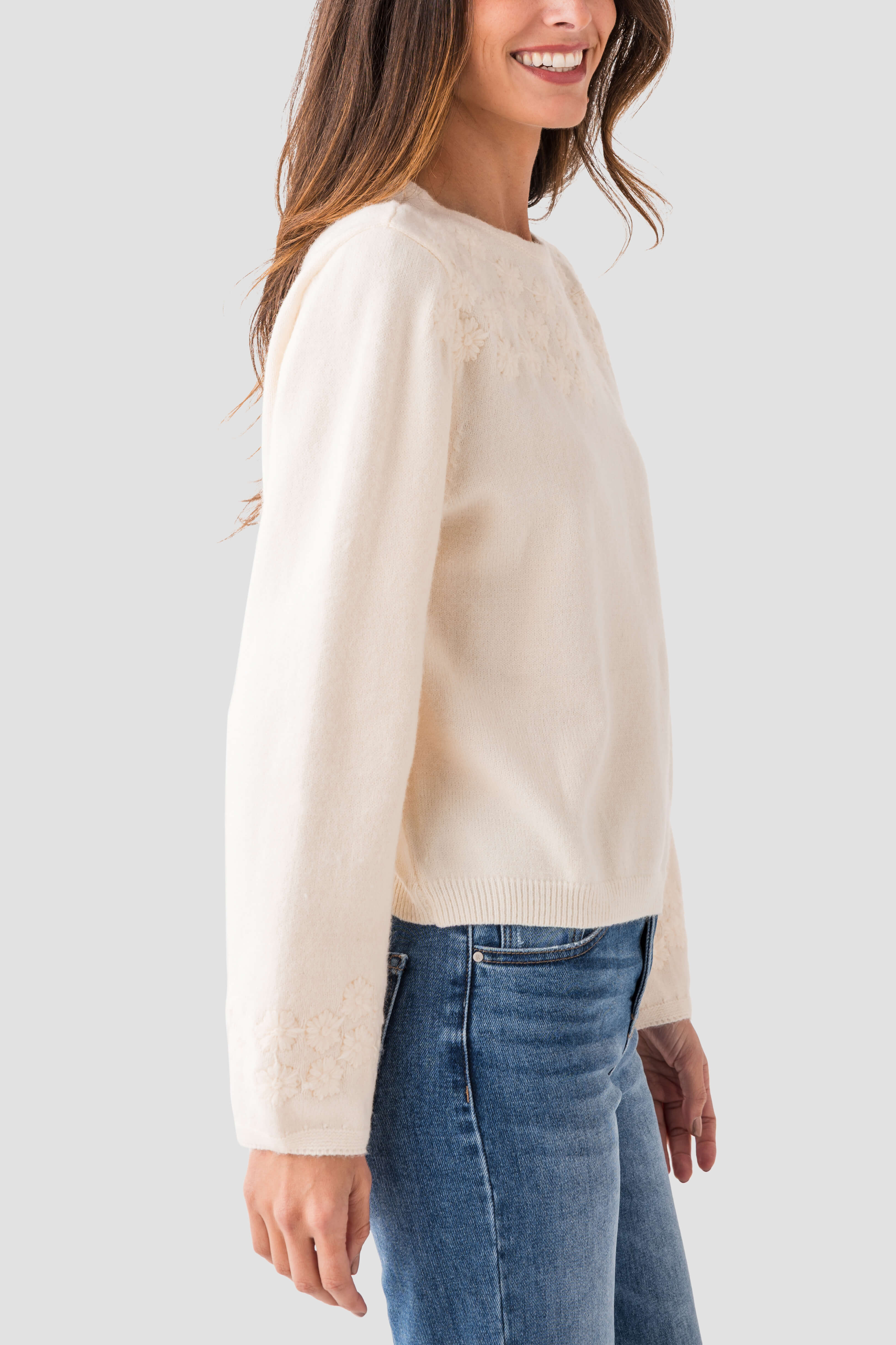 Pinch Flower Embroidered Sweater