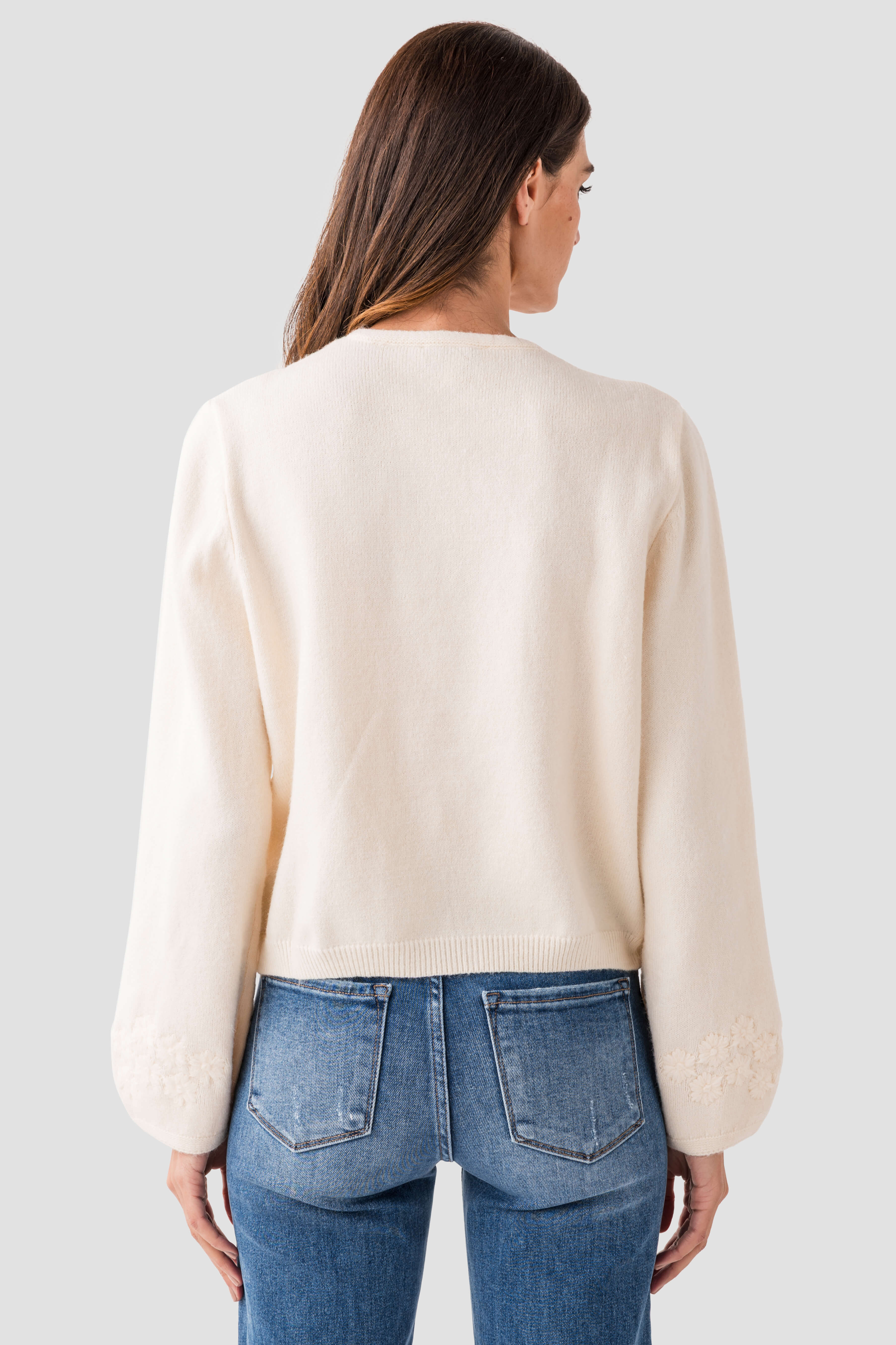 Pinch Flower Embroidered Sweater