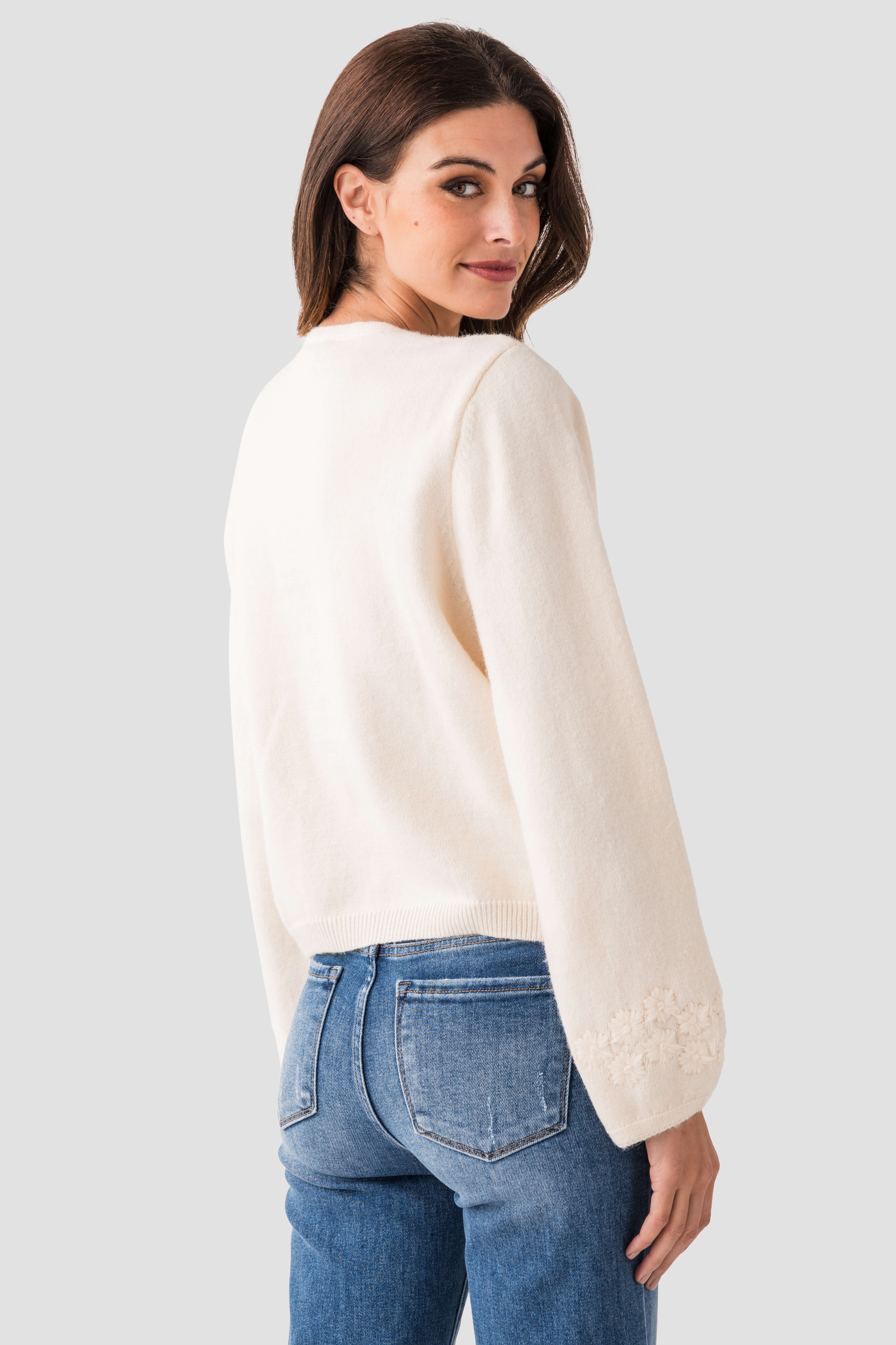 Pinch Flower Embroidered Sweater