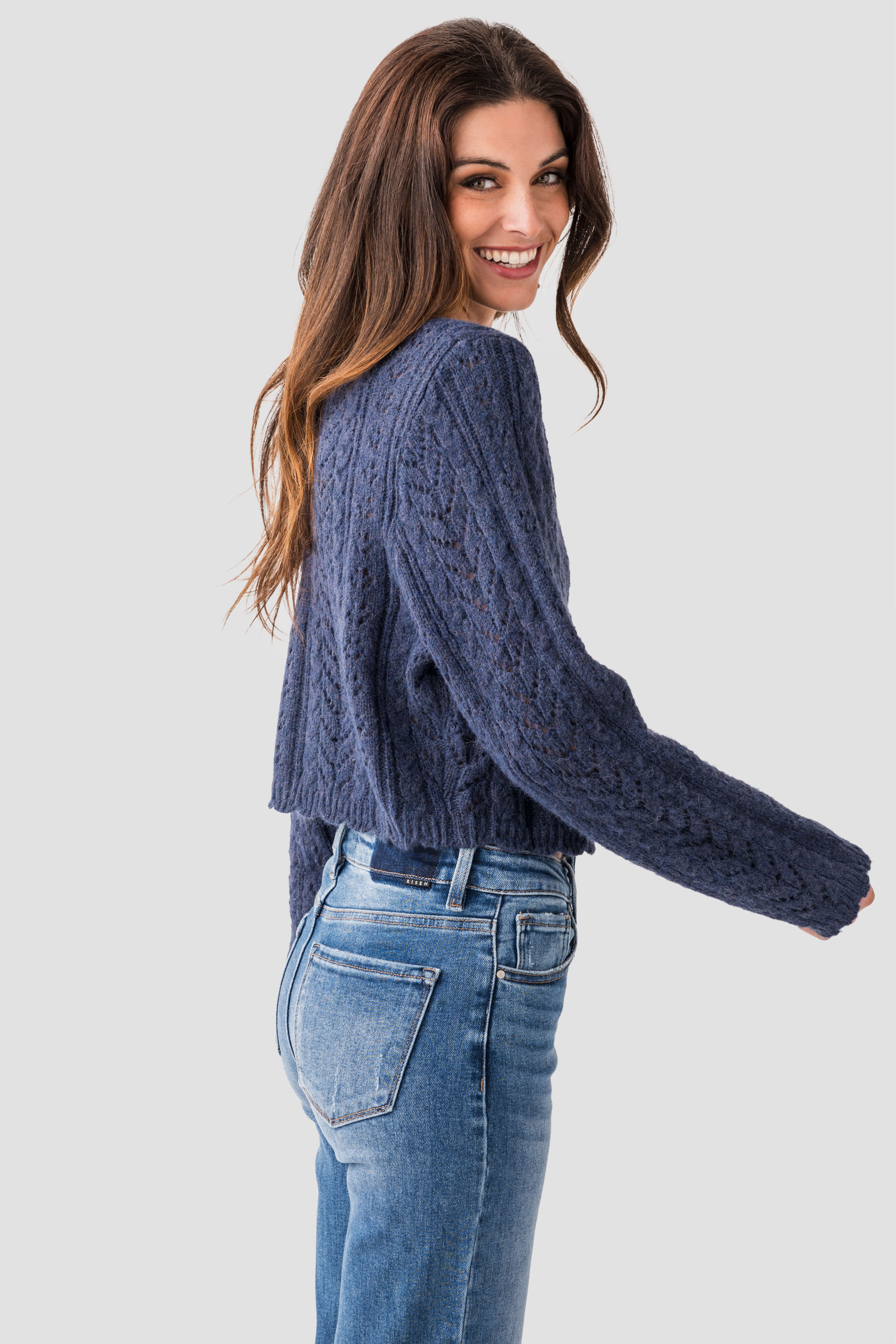 Miou Muse Button Front Cable Knit Cardigan