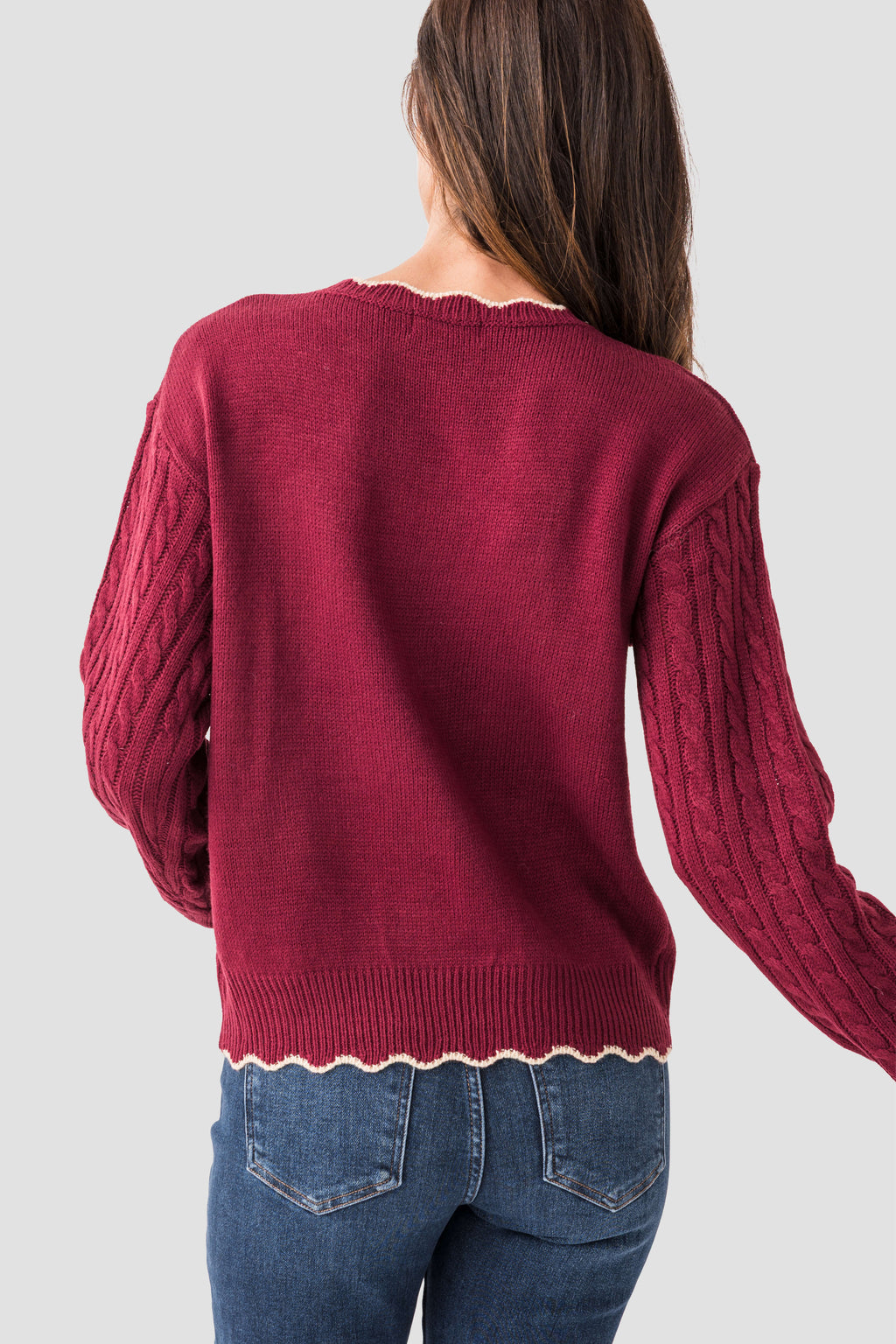 Listicle Floral Embroidered Cable Knit Sweater