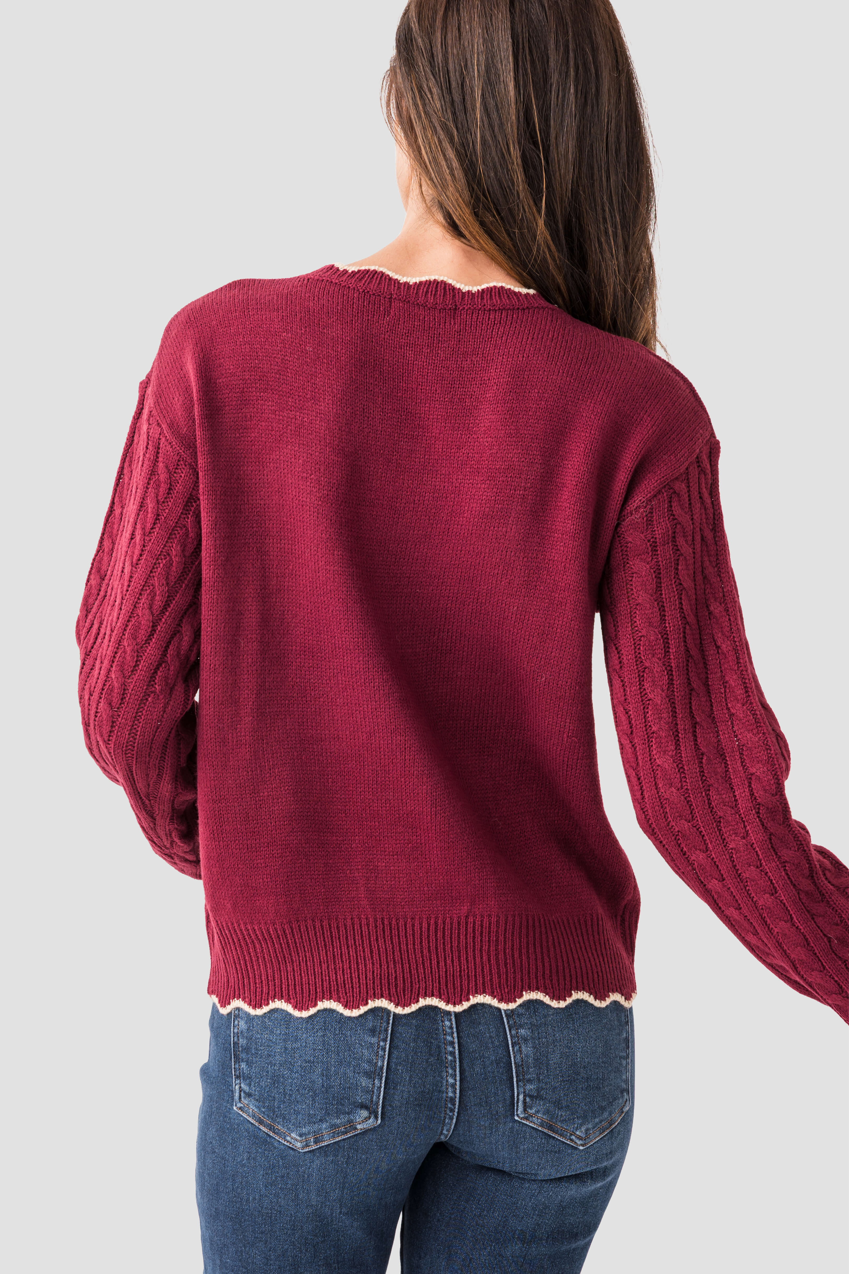 Listicle Floral Embroidered Cable Knit Sweater