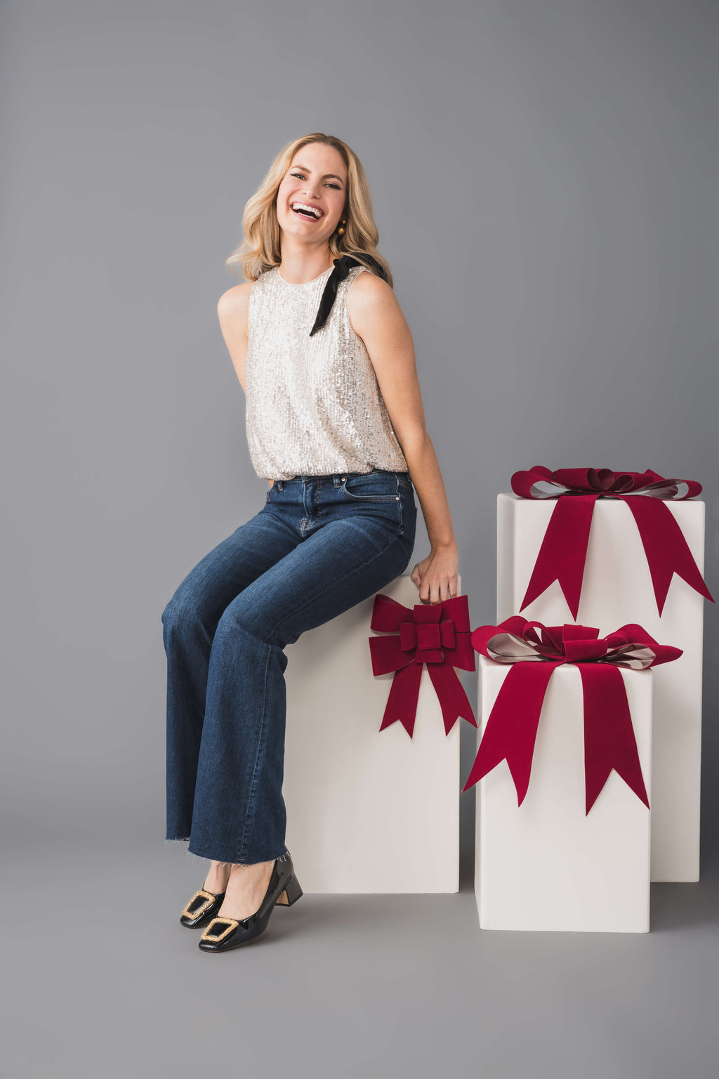 By Together Sequin Bow Detail Top