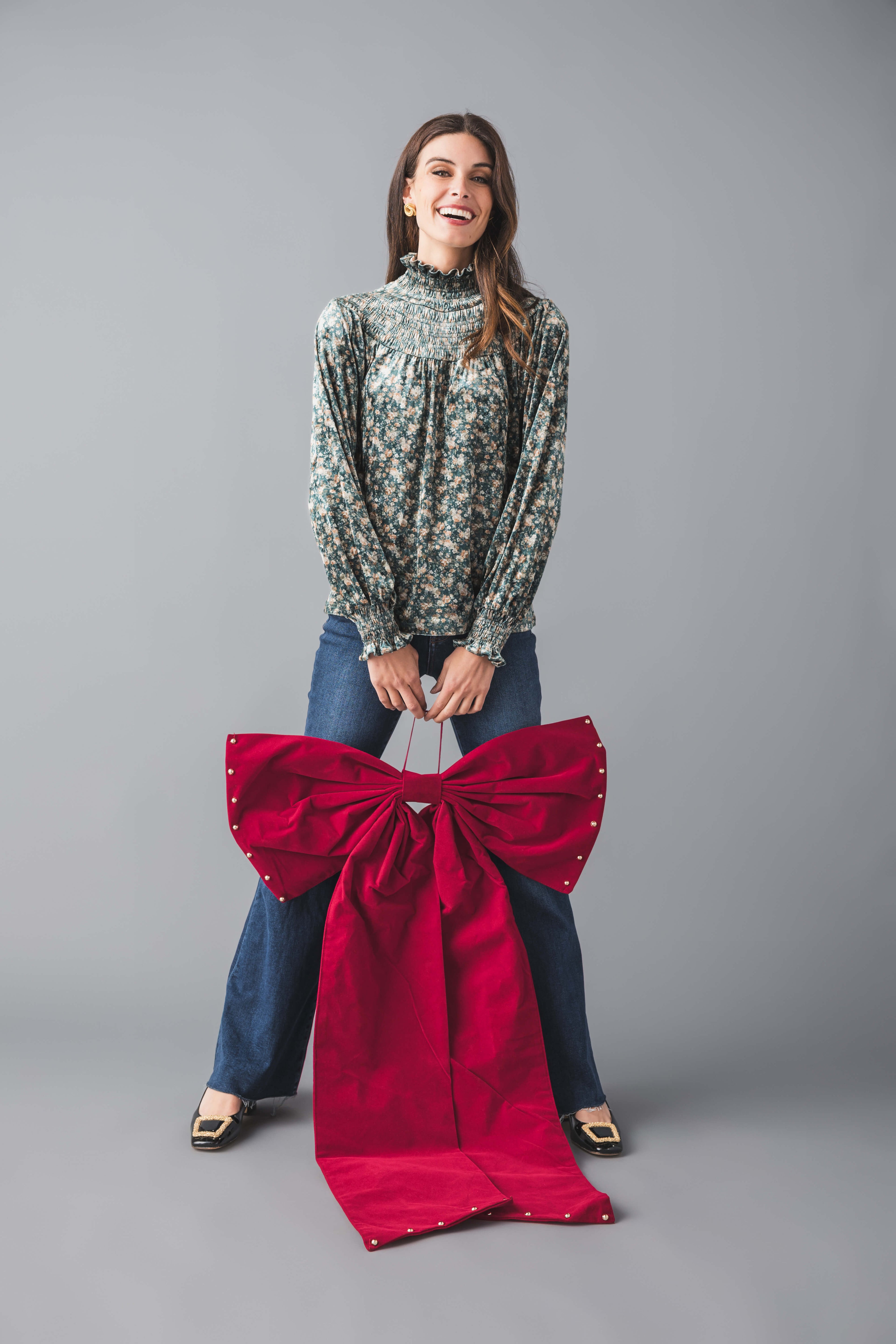 Fate Floral Smocked Velvet Top