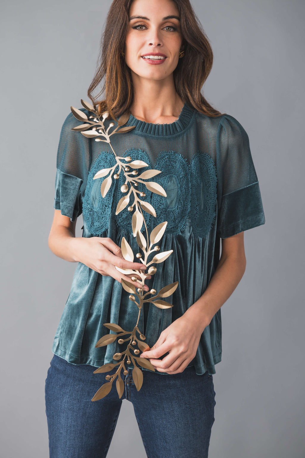 Fate Lace Detail Velvet Babydoll Top