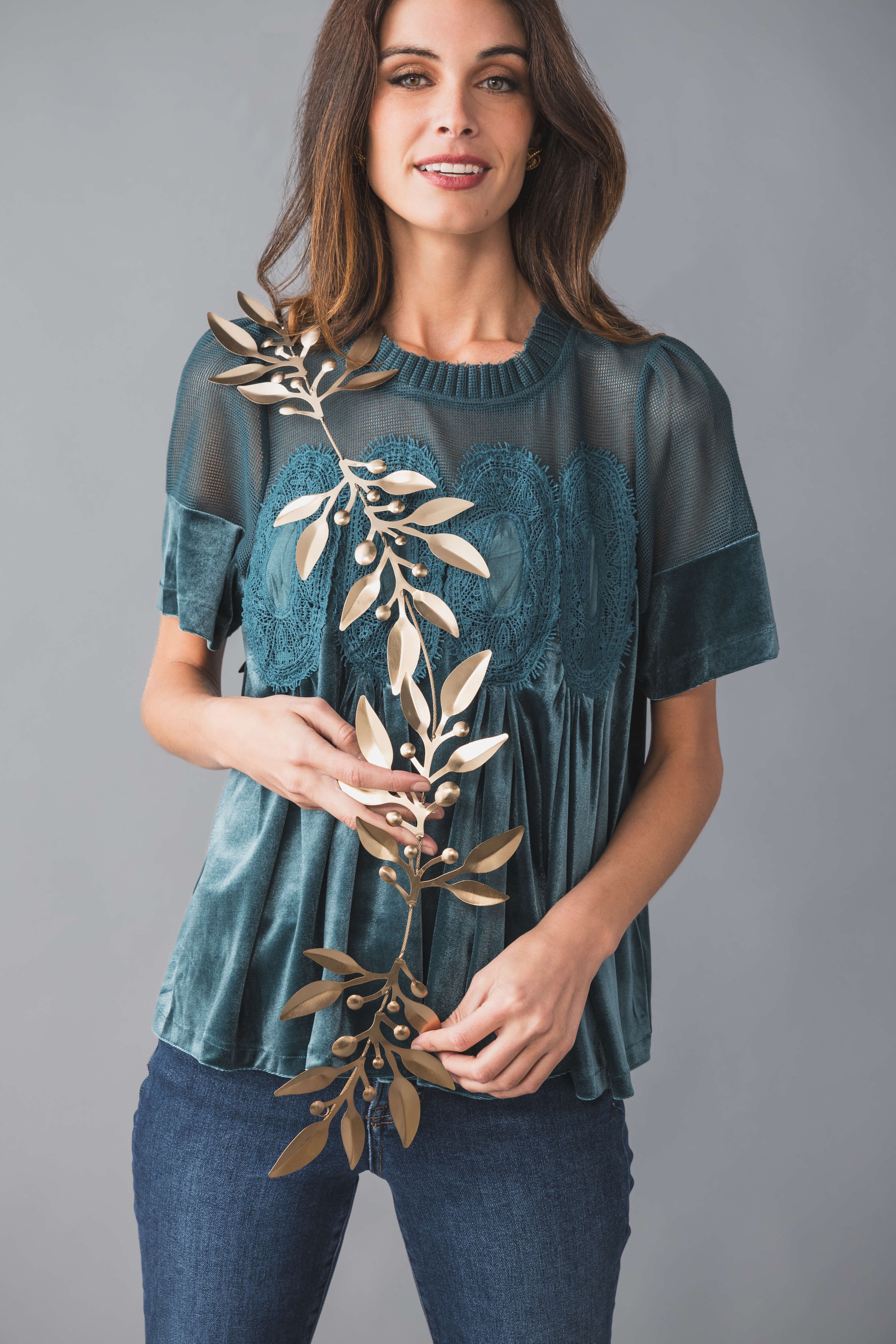 Fate Lace Detail Velvet Babydoll Top