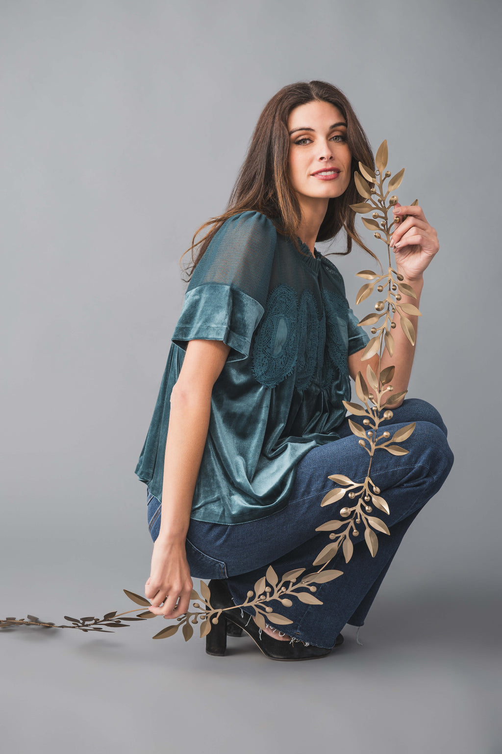 Fate Lace Detail Velvet Babydoll Top