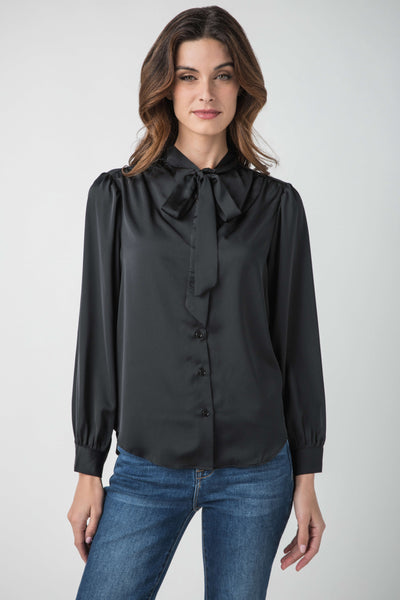 トップス SHIRRING DESIGN BLOUSE Skies Are Blue Tie Neck Shoulder Shirring Blouse – Social Threads