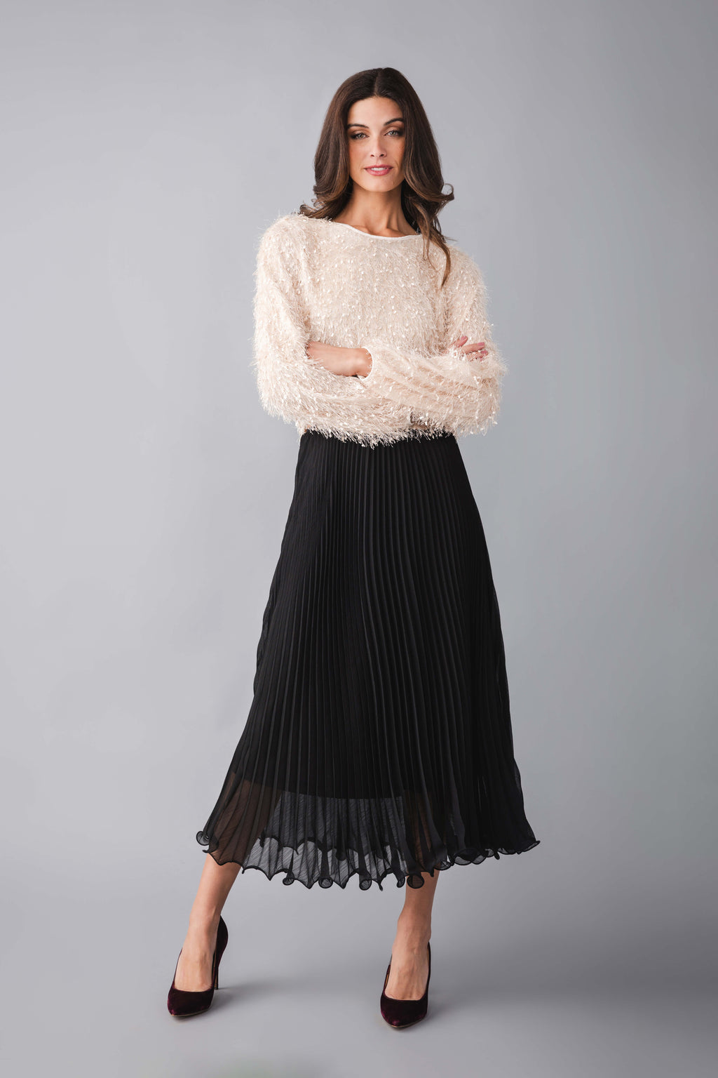 Seraphine Row Pleated Midi Skirt