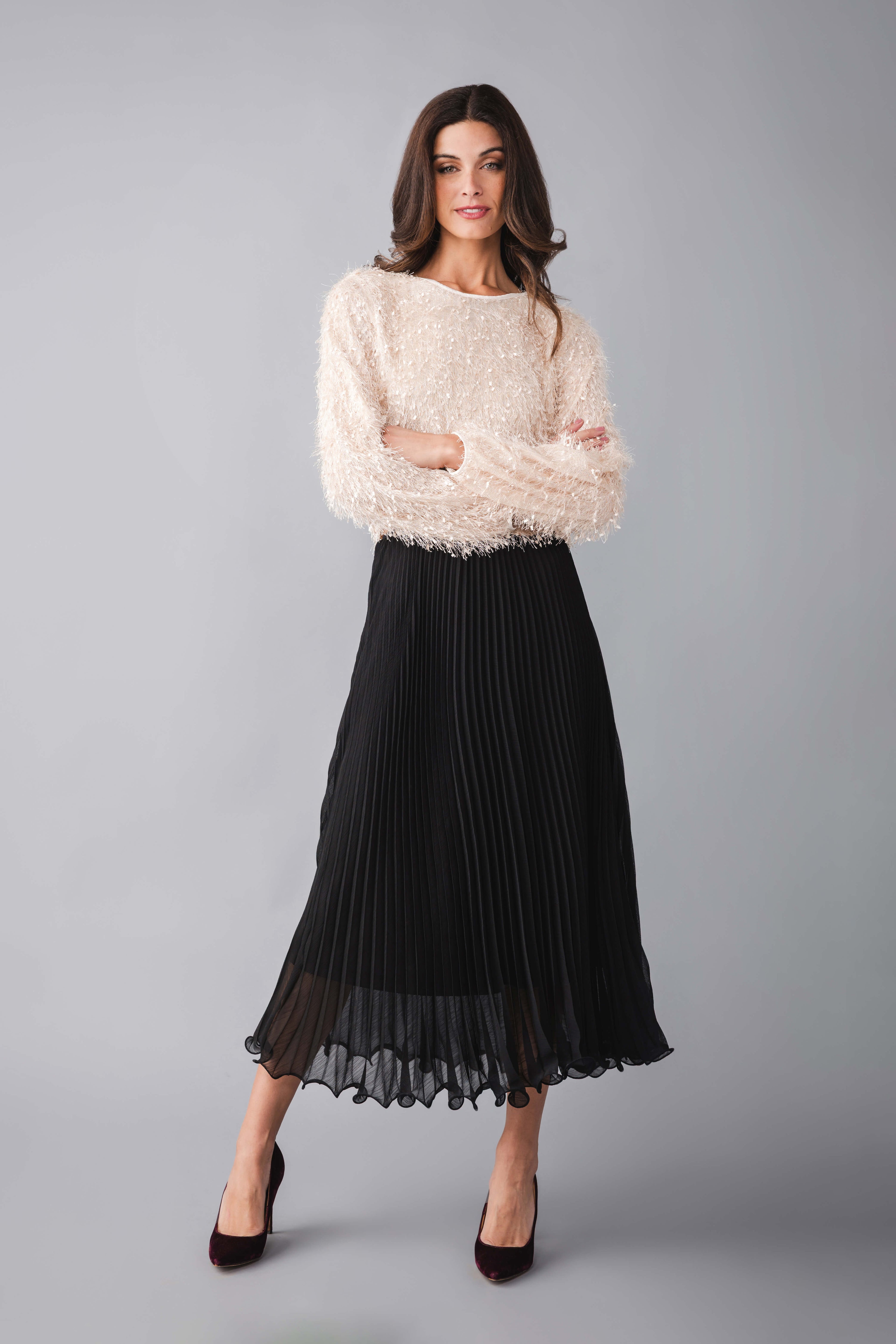 Seraphine Row Pleated Midi Skirt