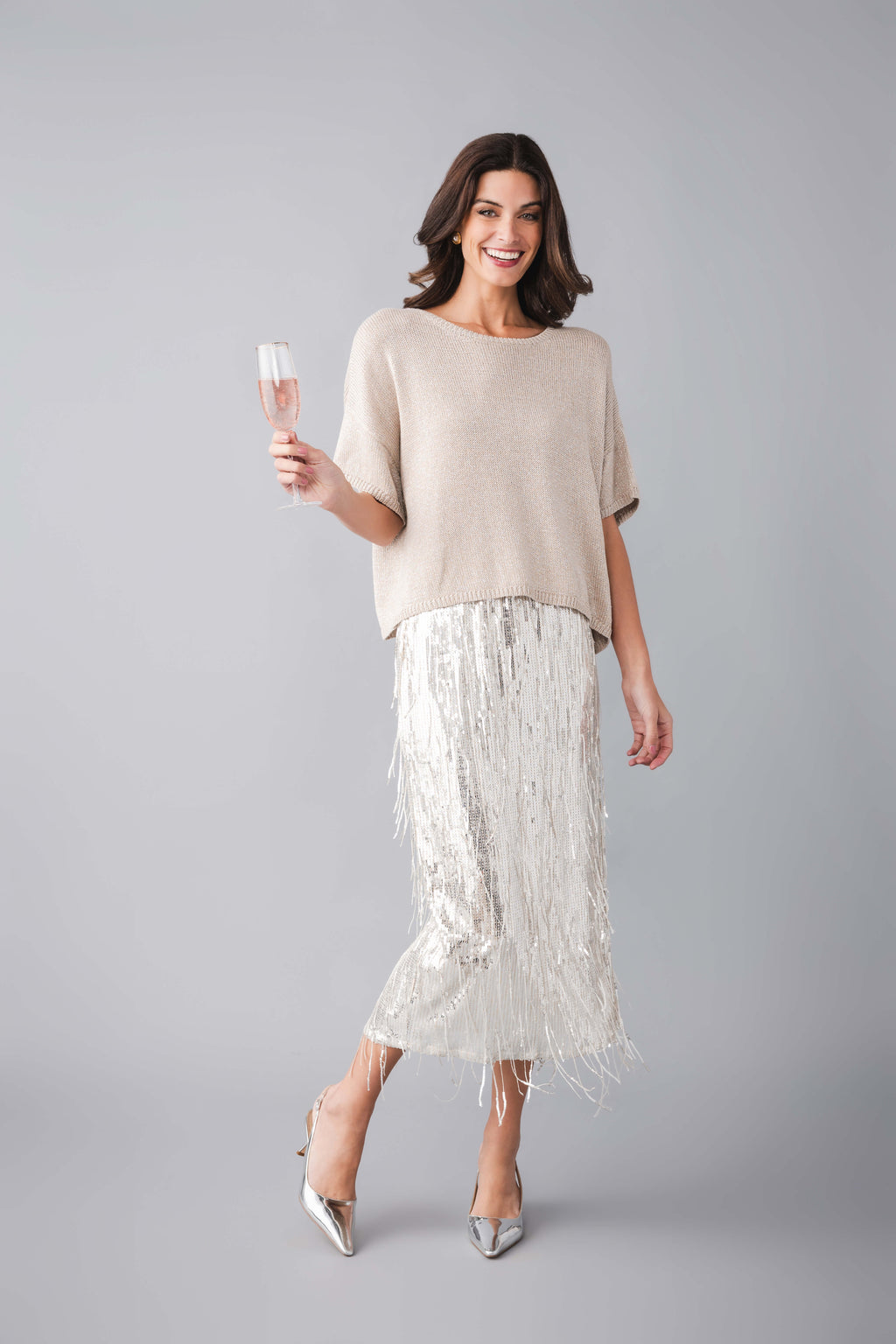 THML Sequin Fringe Midi Skirt