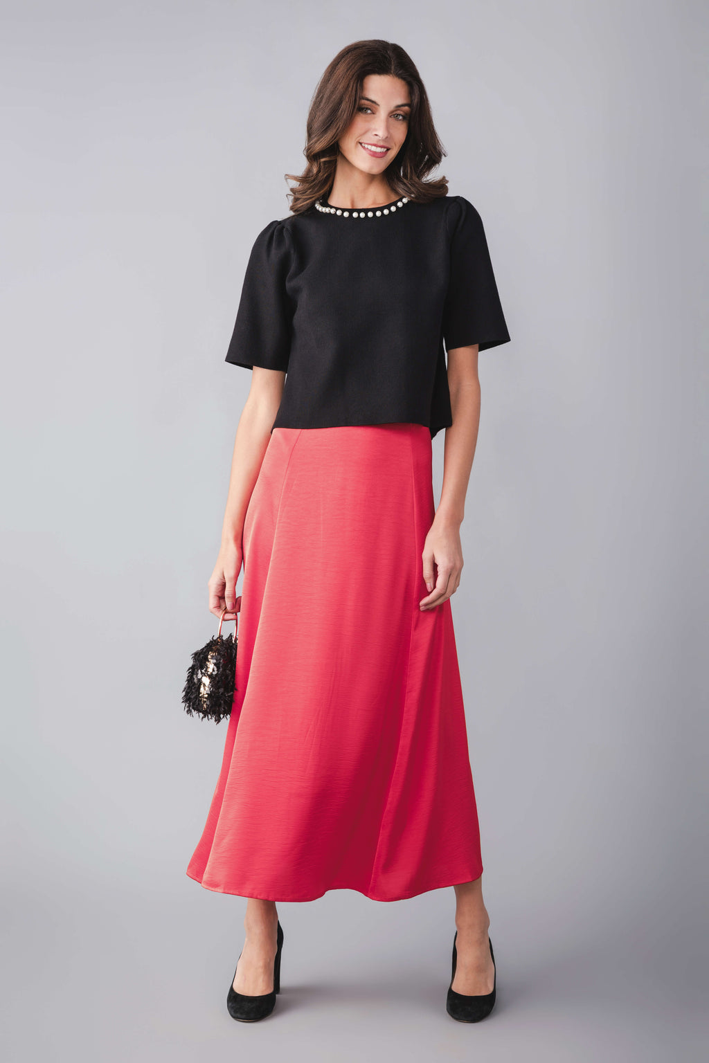 THML Pearl Neck Line Cropped Top