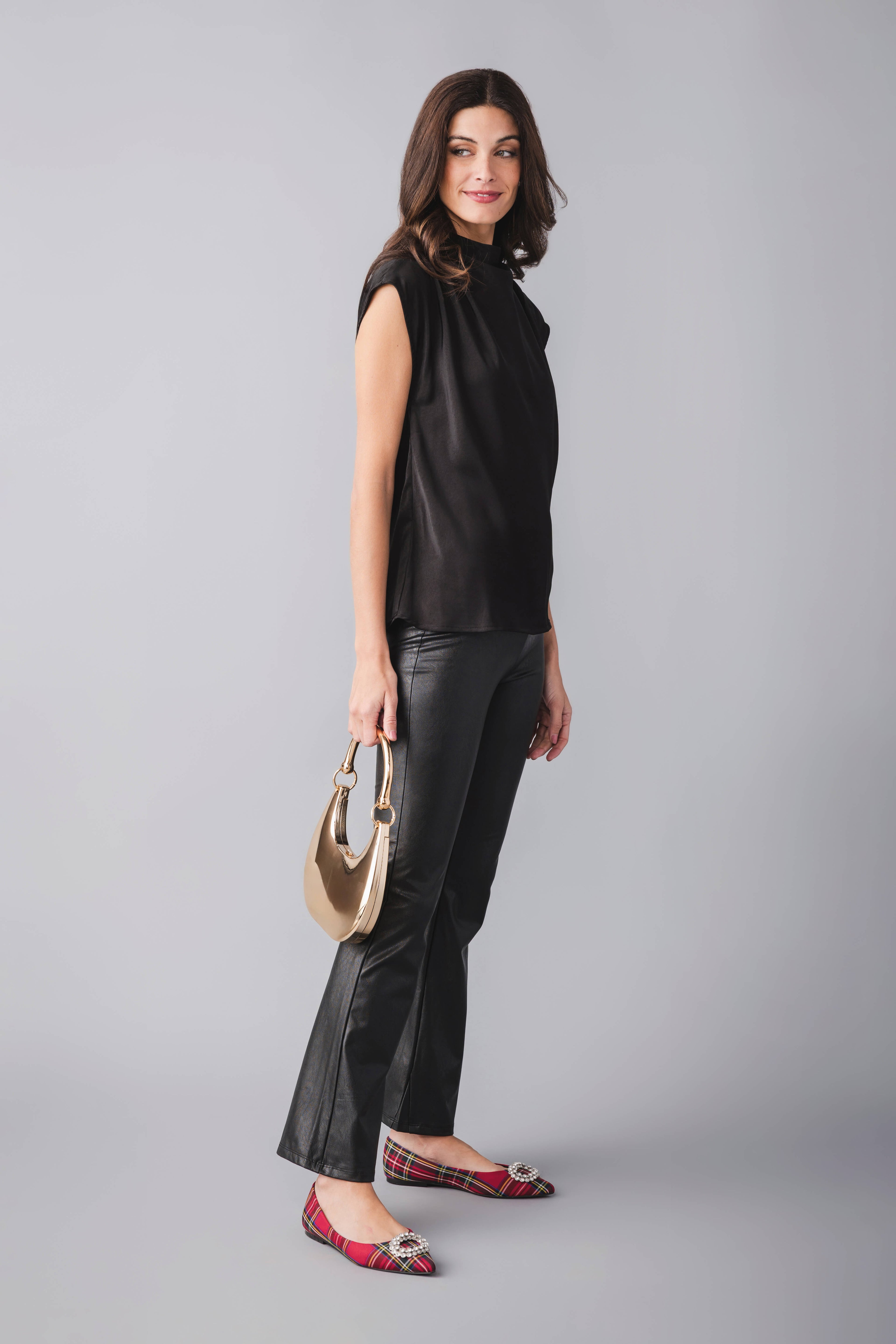 Seraphine Row Draped High Neck Top