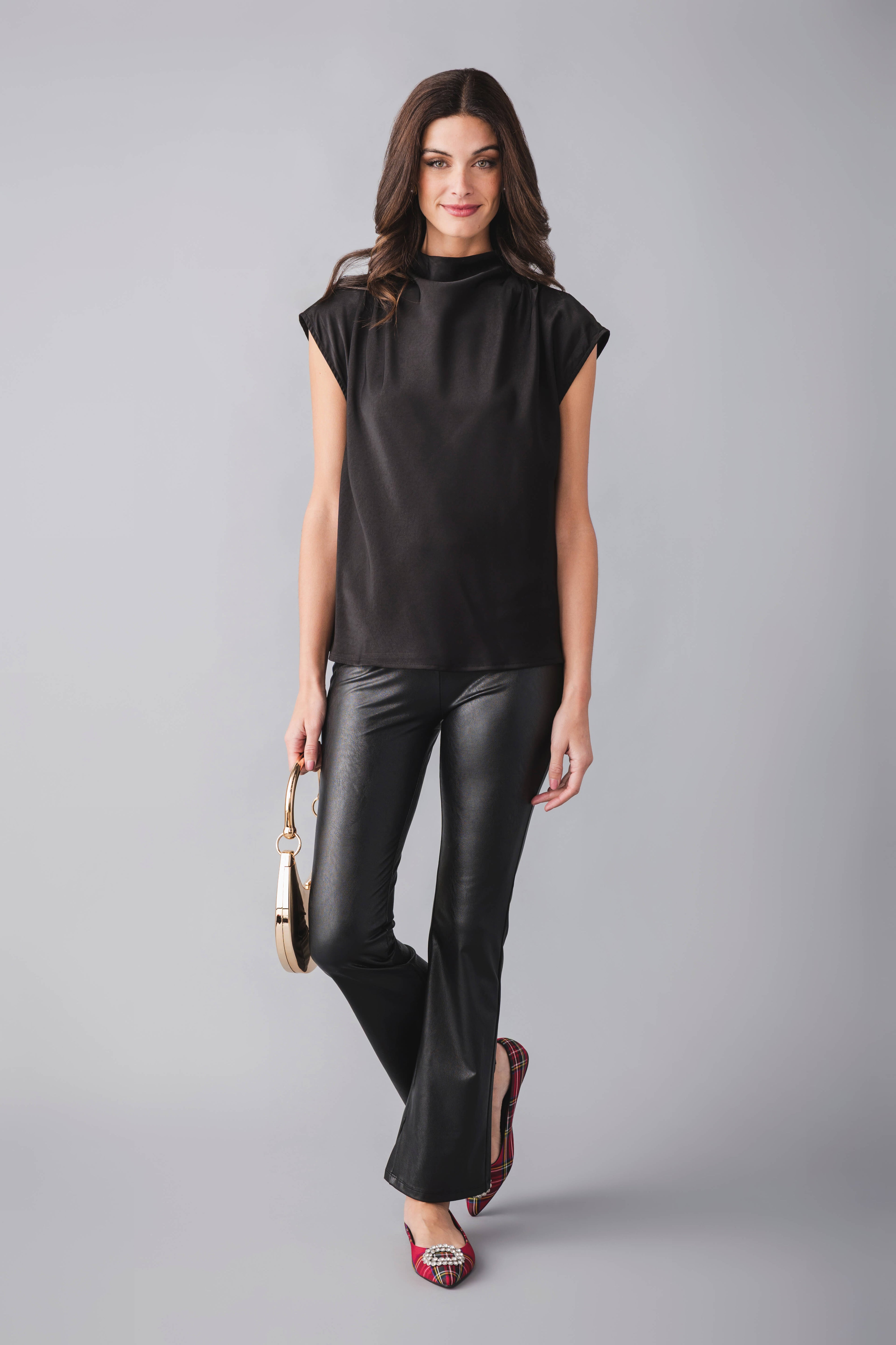 Seraphine Row Draped High Neck Top