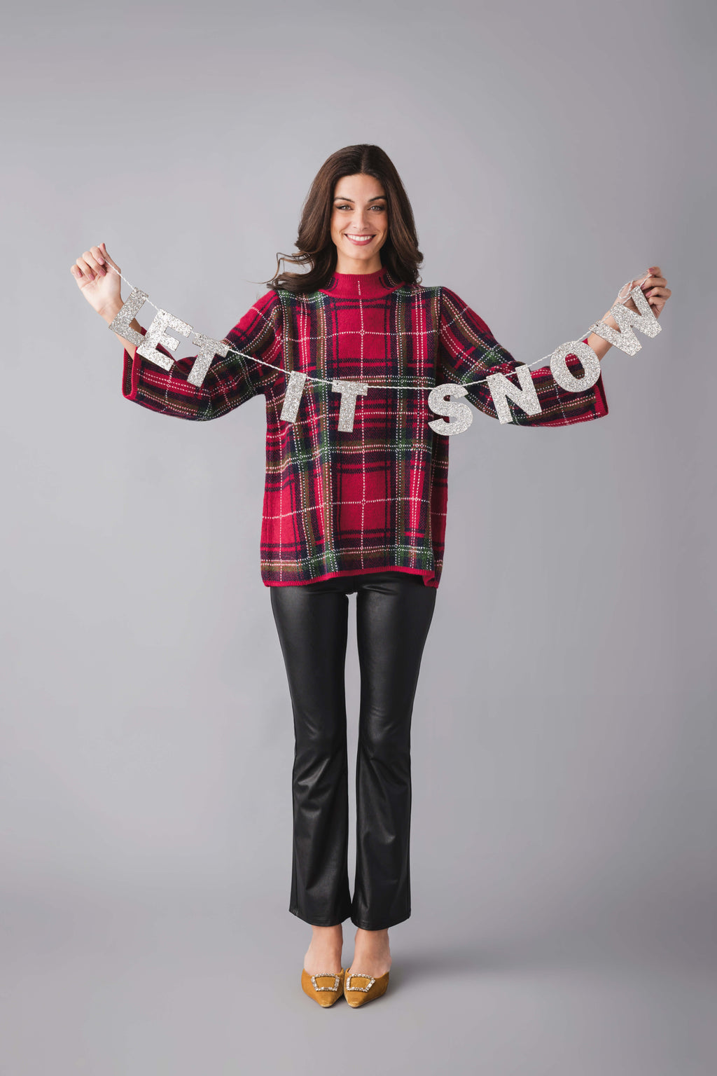 Style U Plaid Mock Neck Sweater