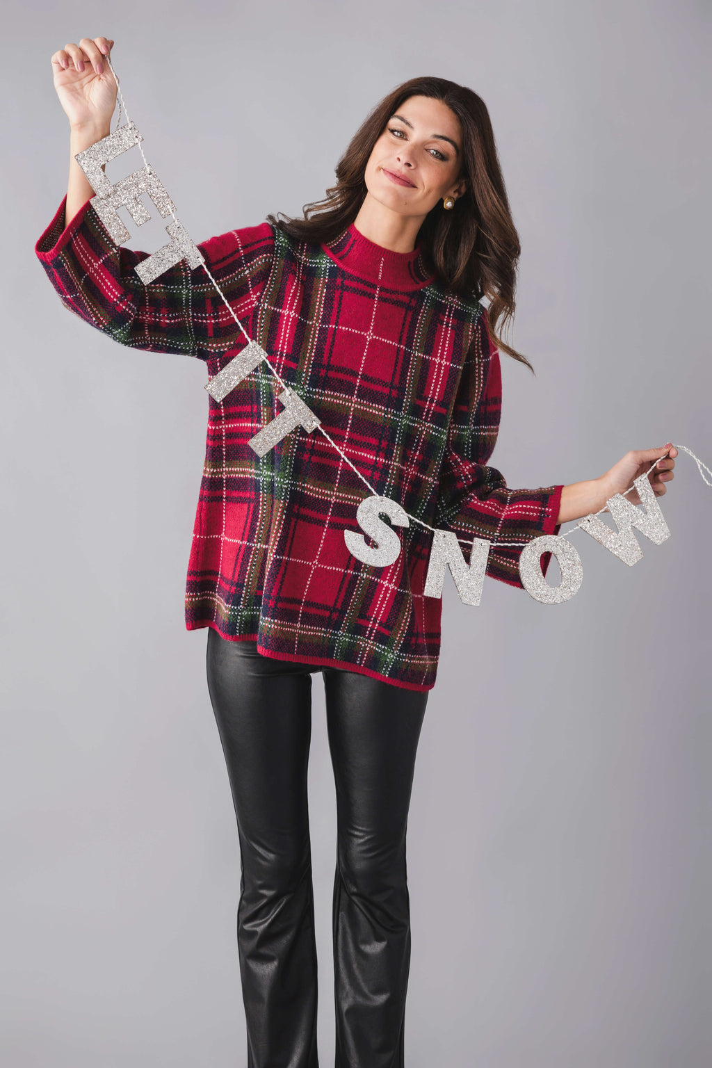 Style U Plaid Mock Neck Sweater