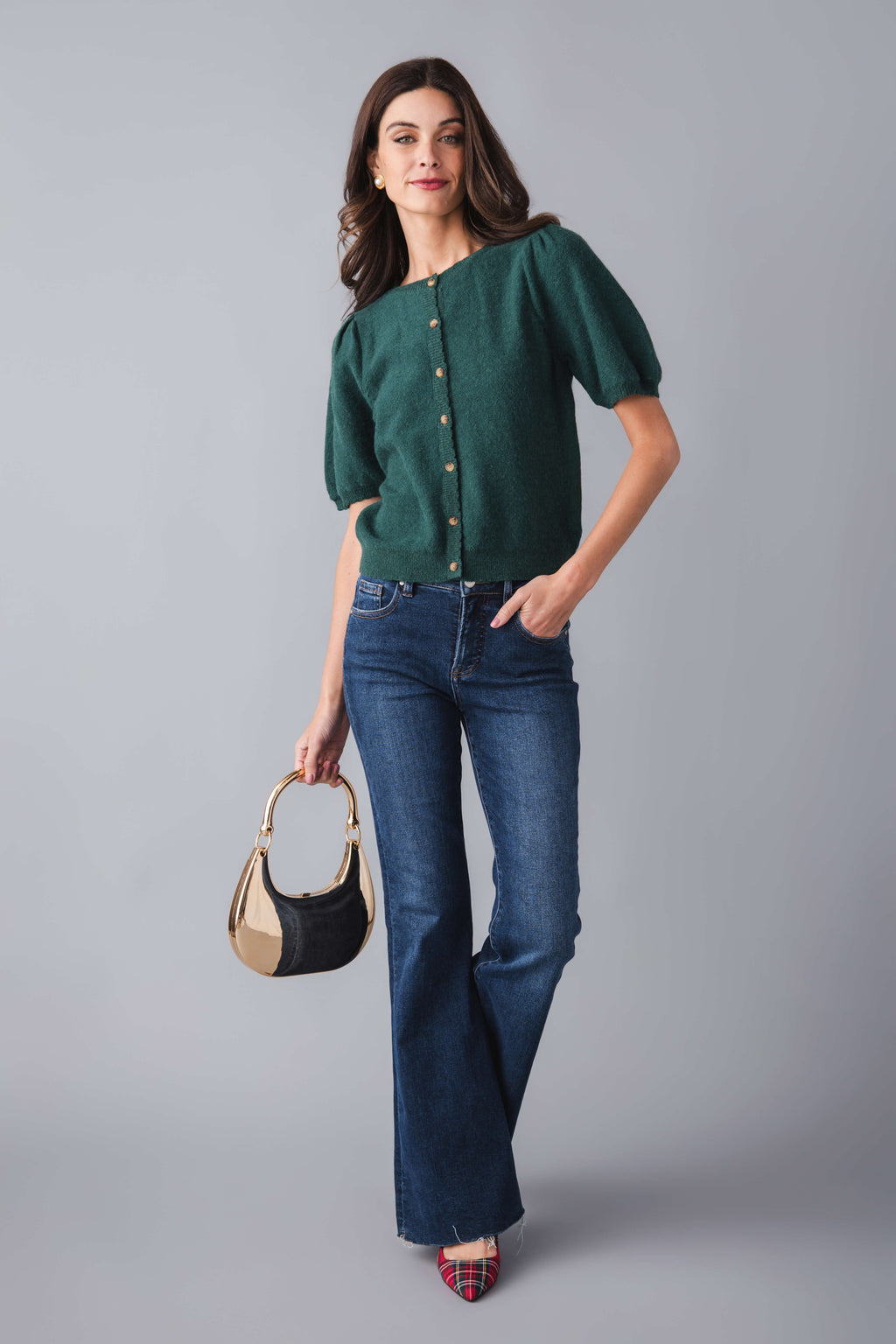 Wishlist Puff Sleeve Button-up Sweater Cardigan