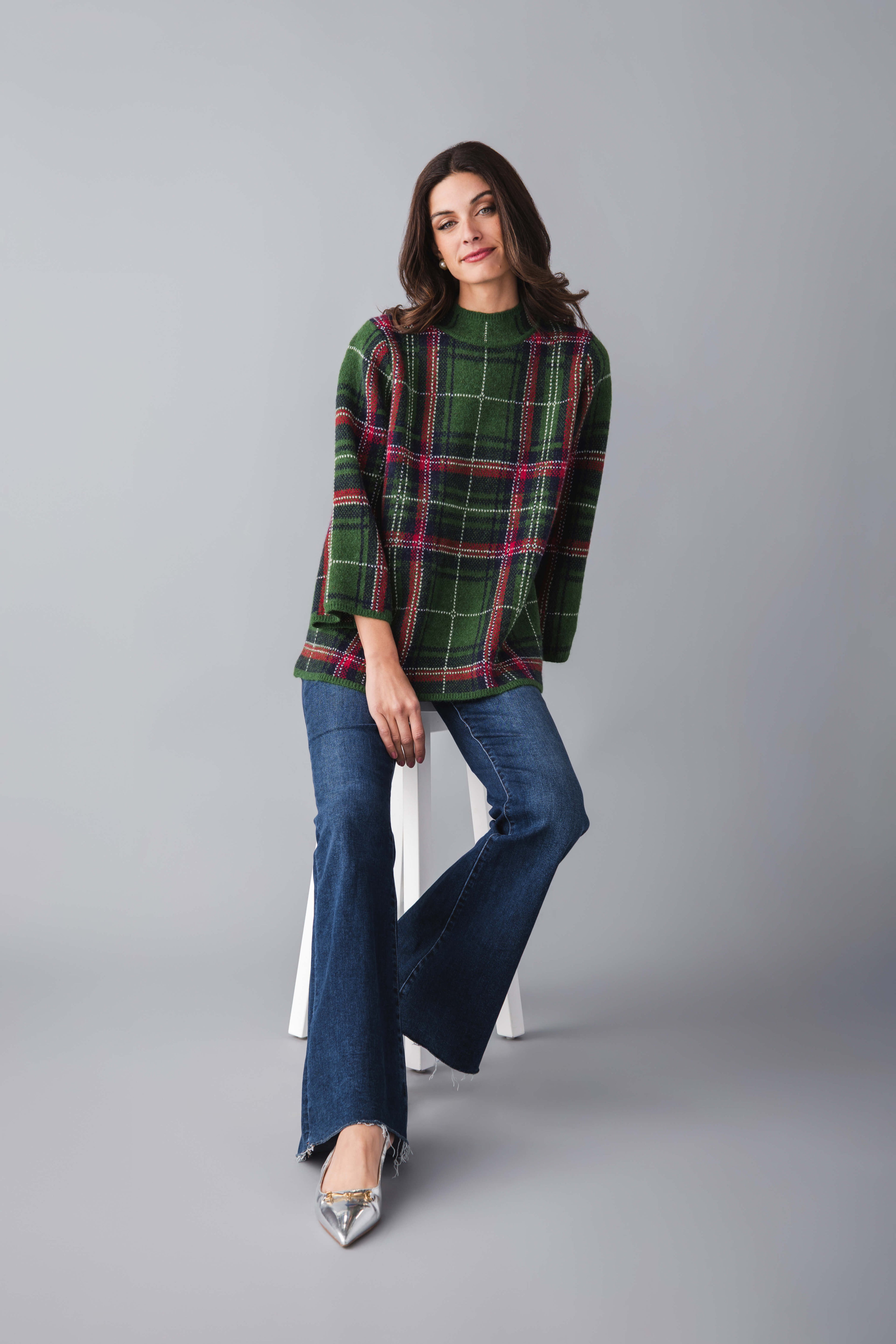 Style U Plaid Mock Neck Sweater