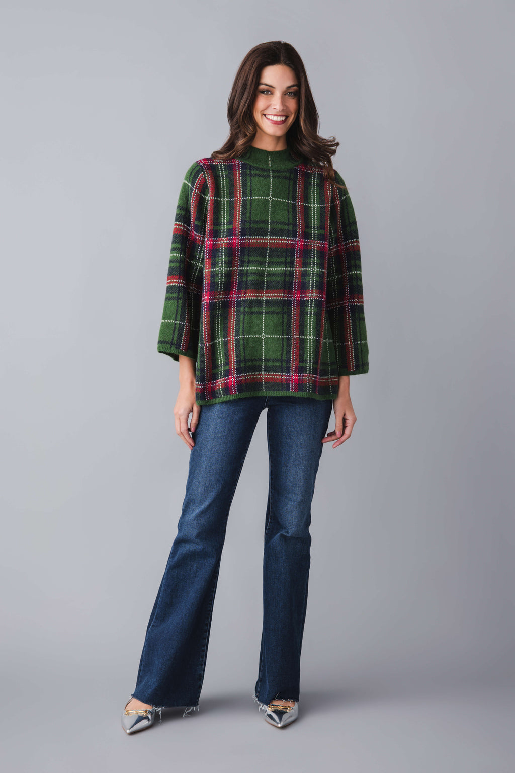 Style U Plaid Mock Neck Sweater